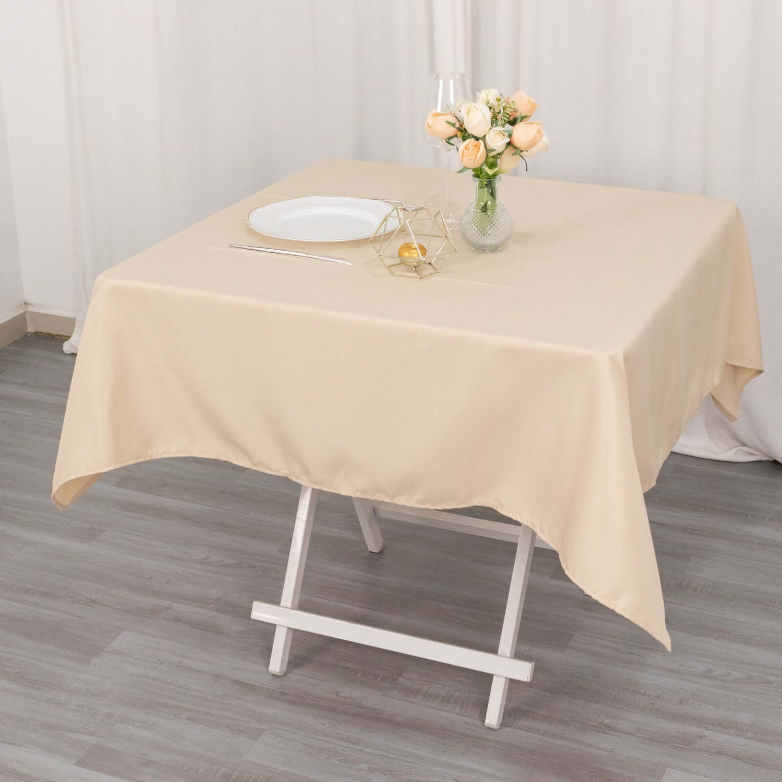 Premium Polyester 54x54 Square Tablecloth Beige - Stain and Wrinkle-Resistant 220GSM Table Cover