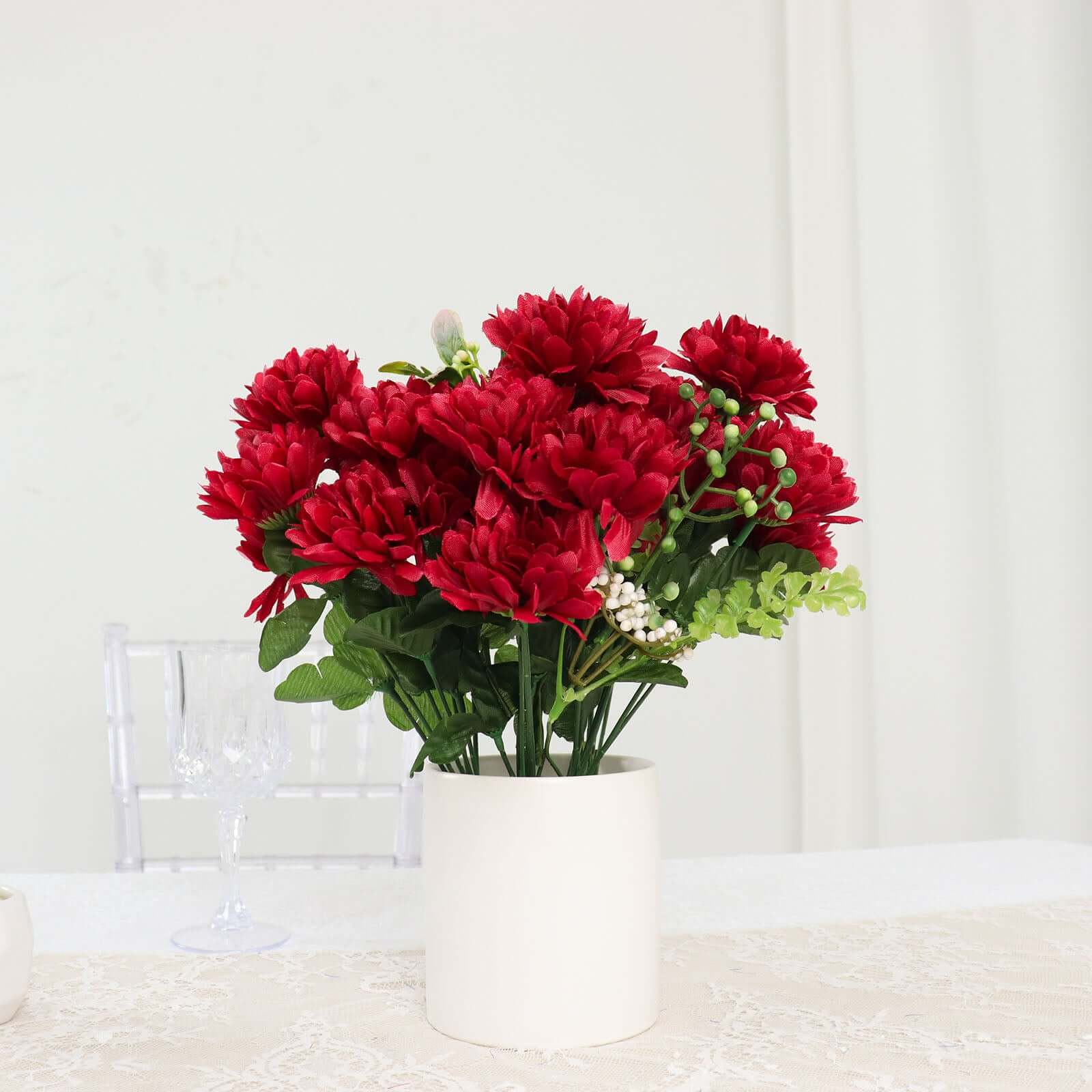 12 Bushes Burgundy Artificial Silk Chrysanthemum Flower Bouquets