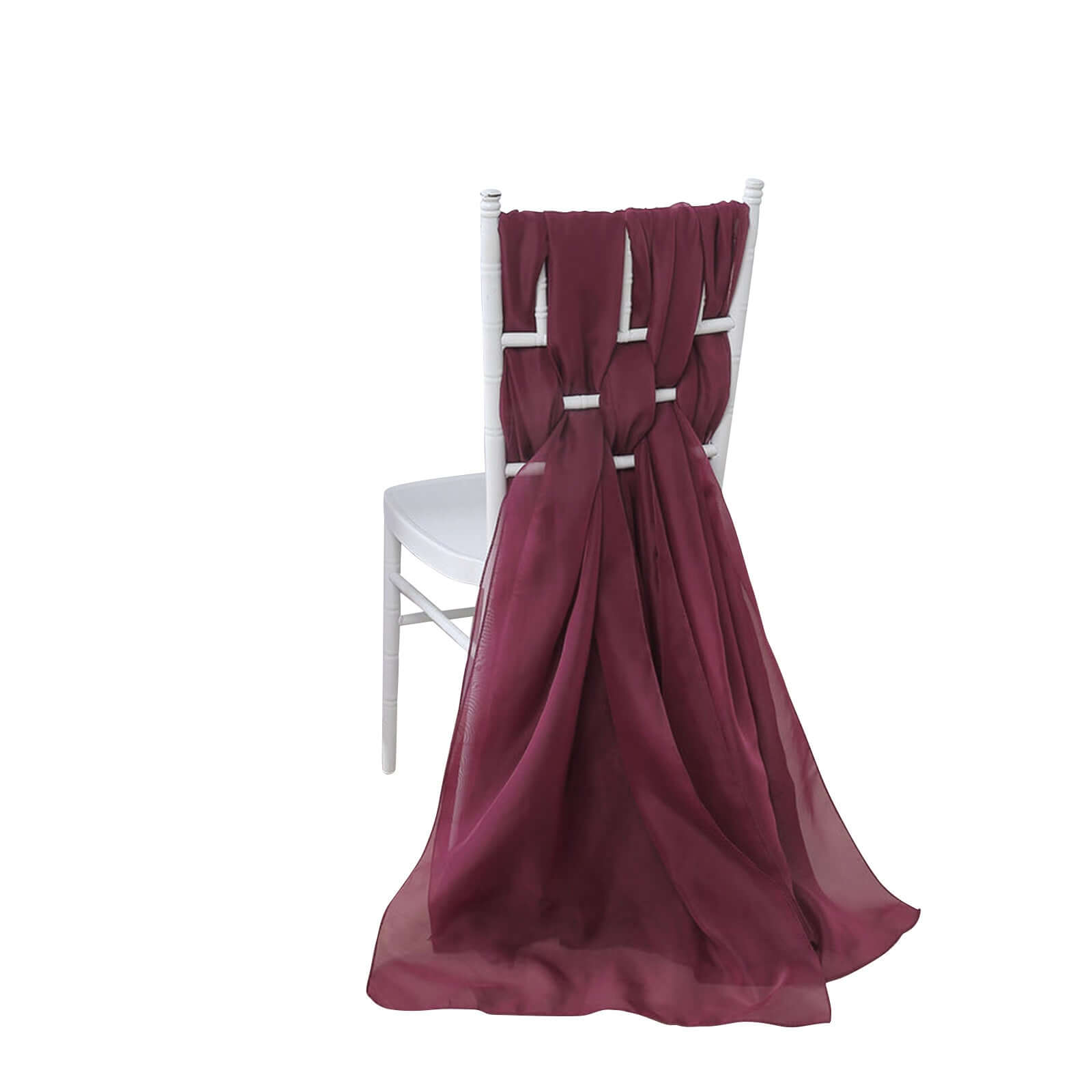 5 Pack Premium Chiffon Chair Sashes Burgundy - Soft & Lightweight Designer Chair Bows 22x78