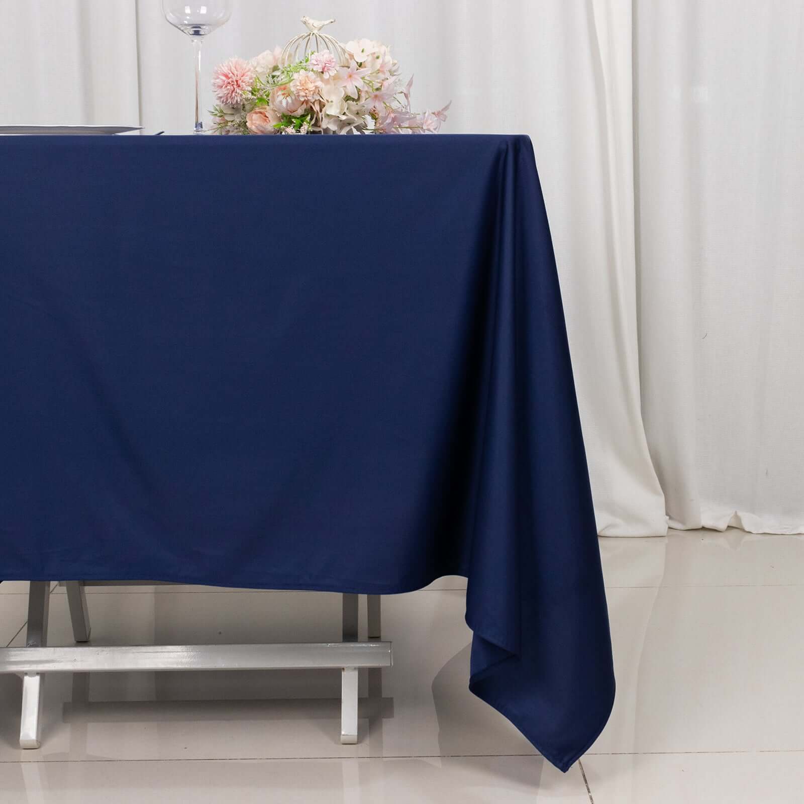 Premium Scuba Square 70x70 Tablecloth Navy Blue - Wrinkle Free & Stain Resistant Table Cover