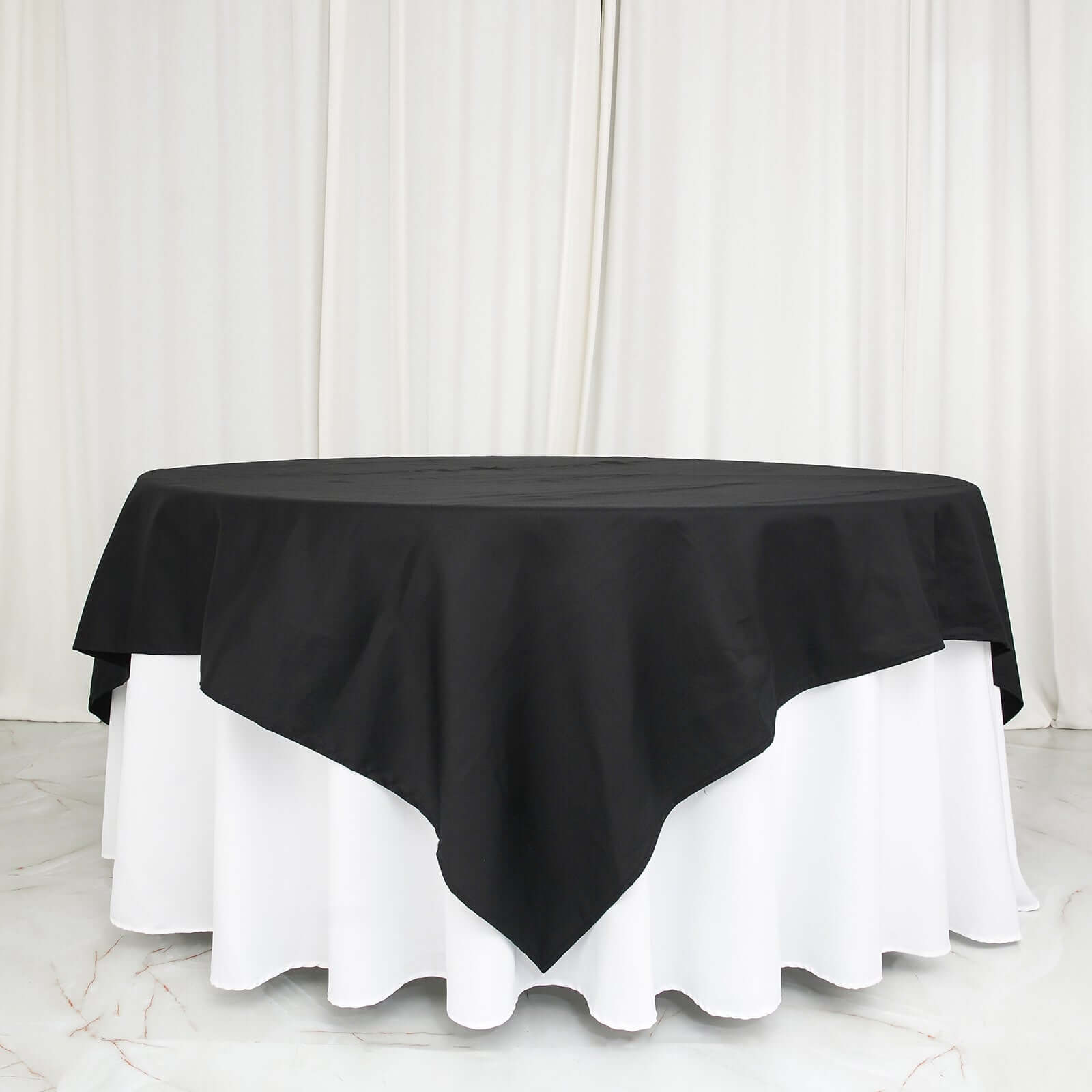 100% Cotton 90x90 Table Overlay Square Tablecloth Black Linen - Soft & Breathable Fabric Table Topper