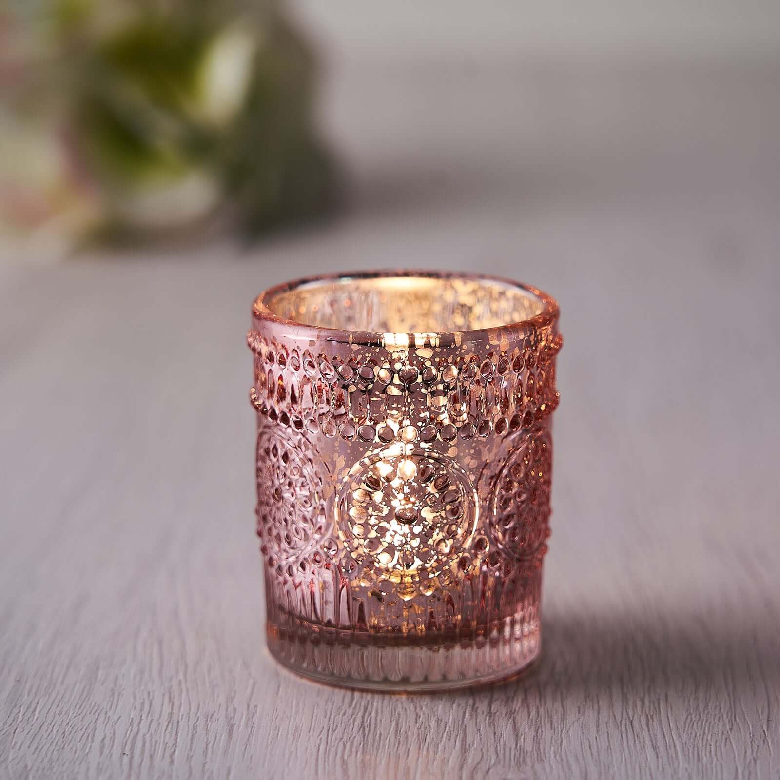 6-Pack Mercury Glass Candle Holders Rose Gold Primrose Design - Votive Tealight Holders for Weddings