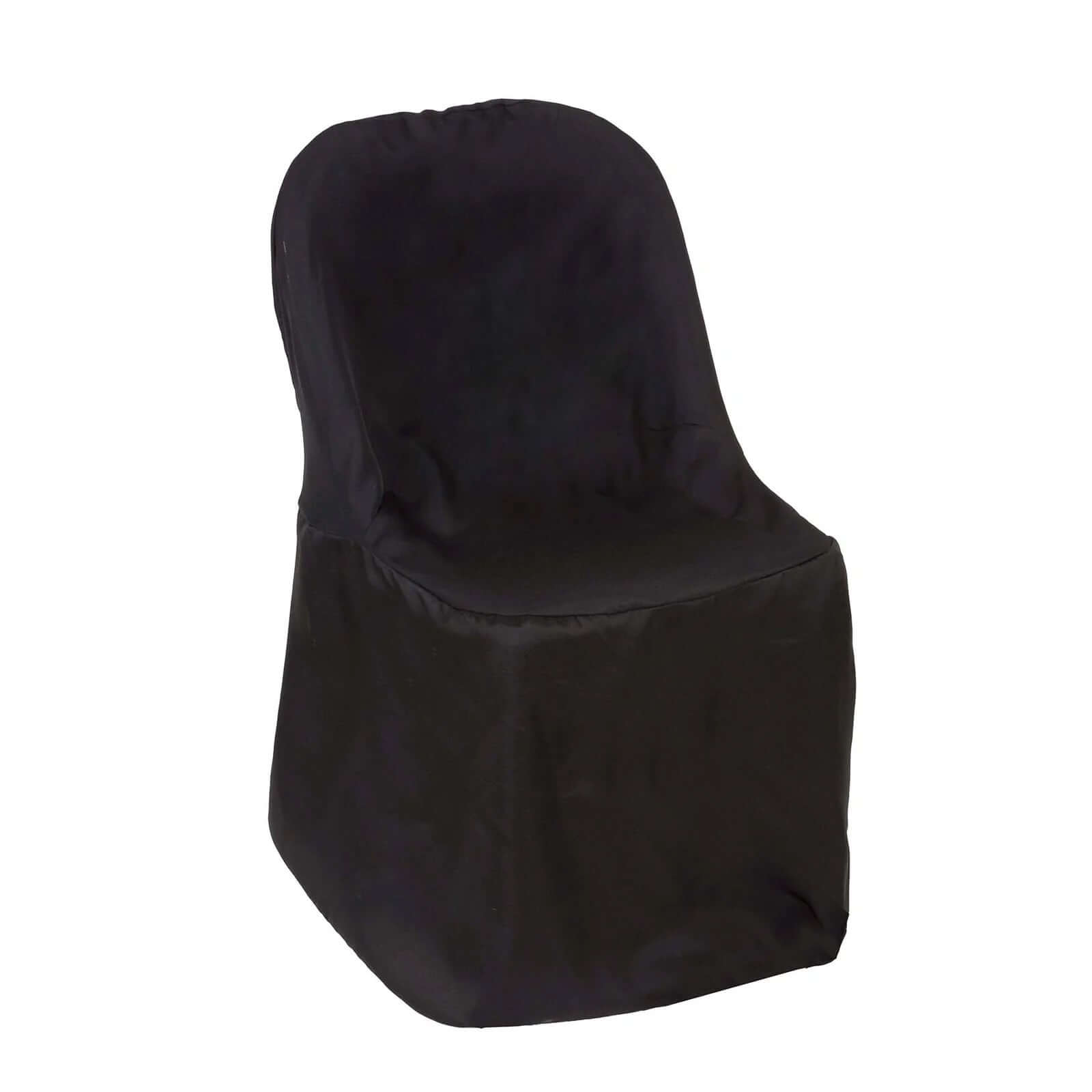 10 Pack Polyester Chair Covers for Folding Chairs Black - Wrinkle-Free Stain-Resistant Slip-On Slipcovers