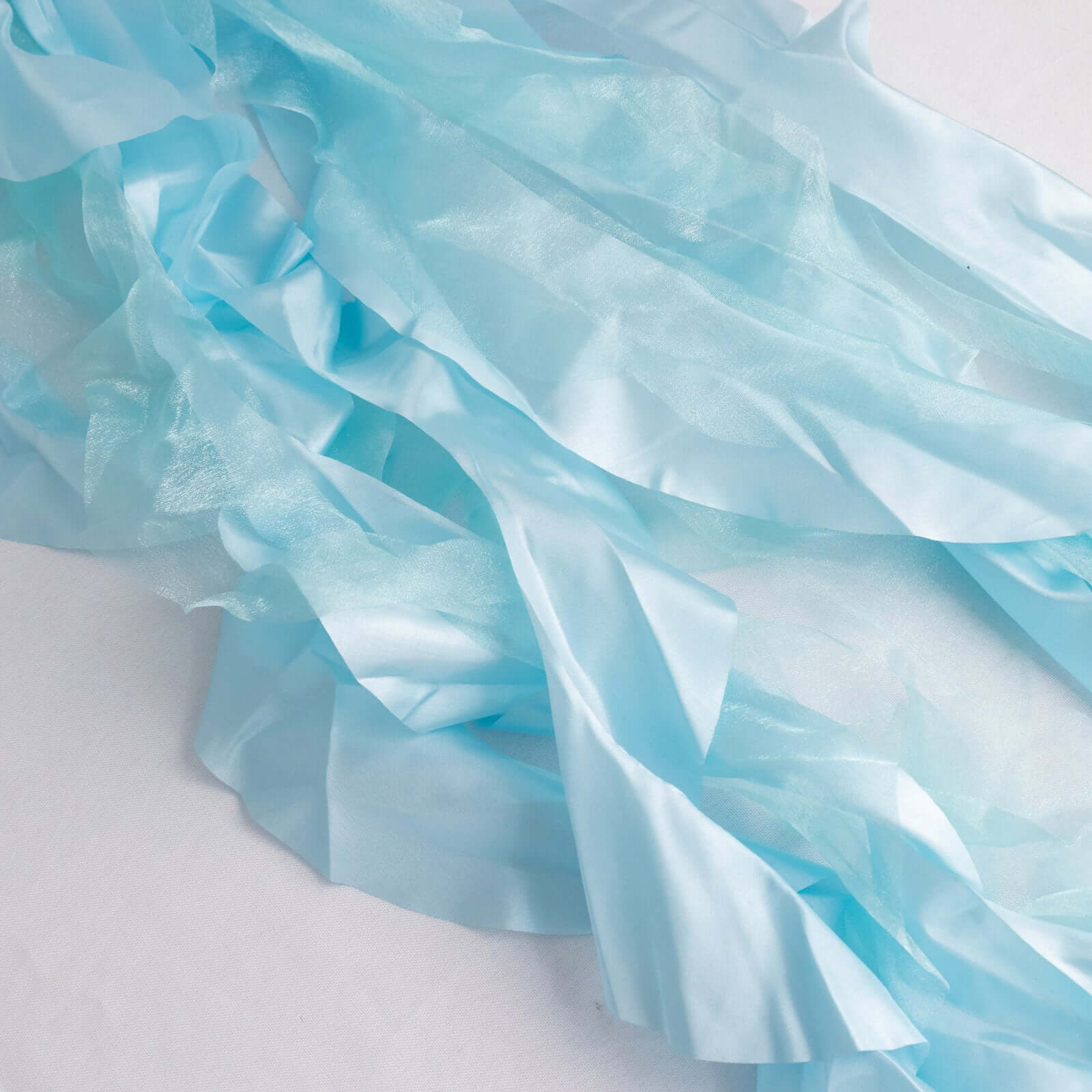 5 Pack Chiffon Satin Chair Sashes Light Blue - Easy to Install Ruffled Curly Willow