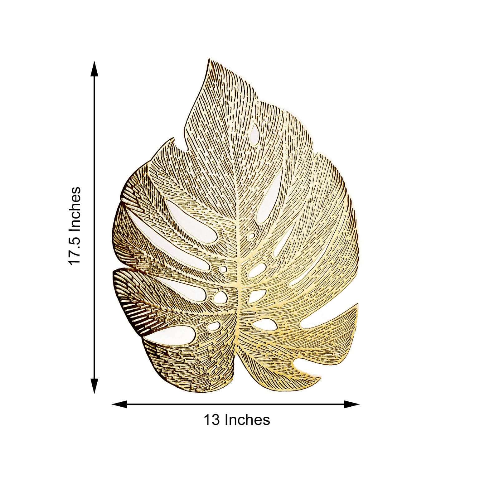 6-Pack Dining Table Mats Monstera Leaf Design Gold - Vinyl Non-Slip Surface for Tropical Themes 18