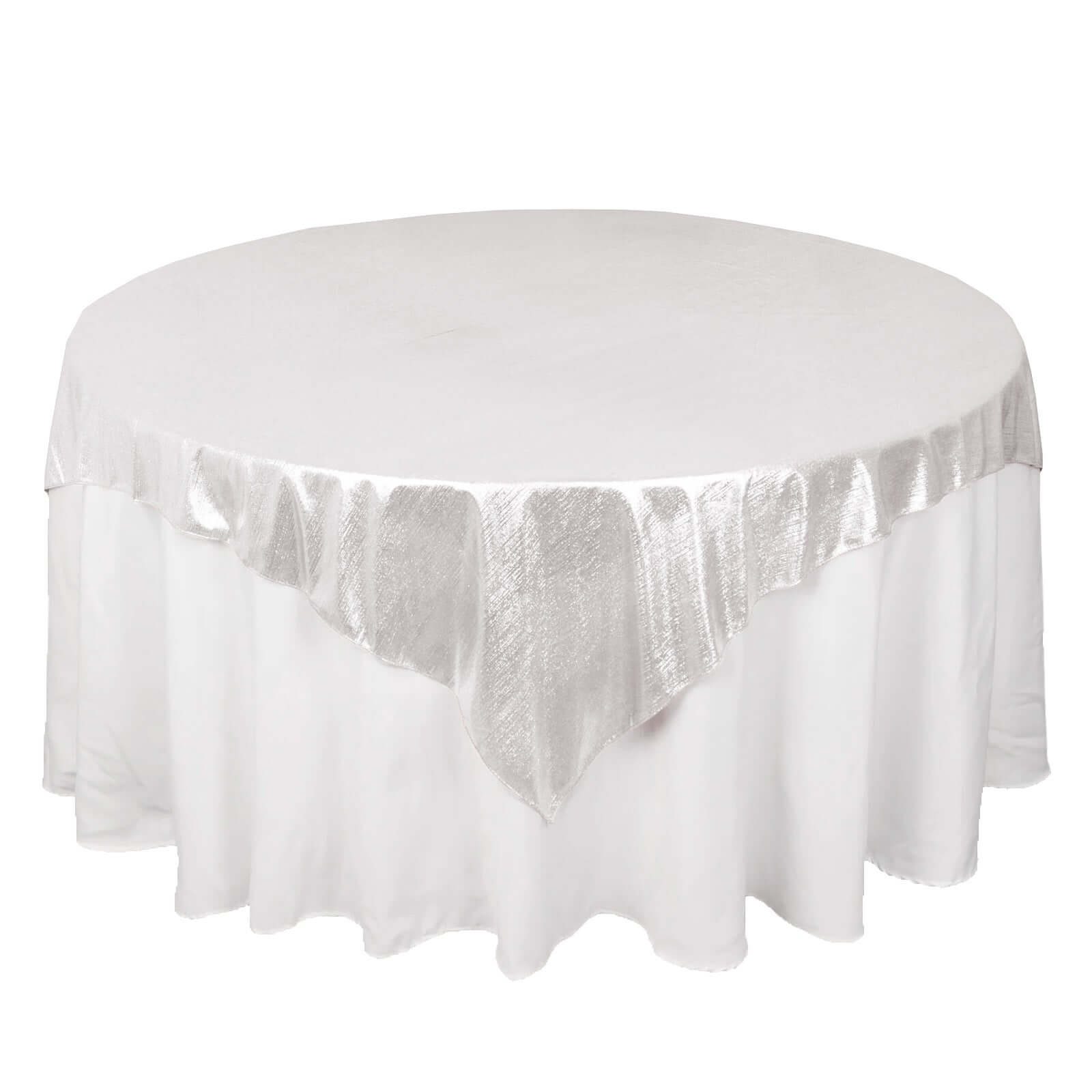 Polyester 72x72 Table Overlay Square Tablecloth Silver - Sequin Dots Wrinkle-Free Table Cover