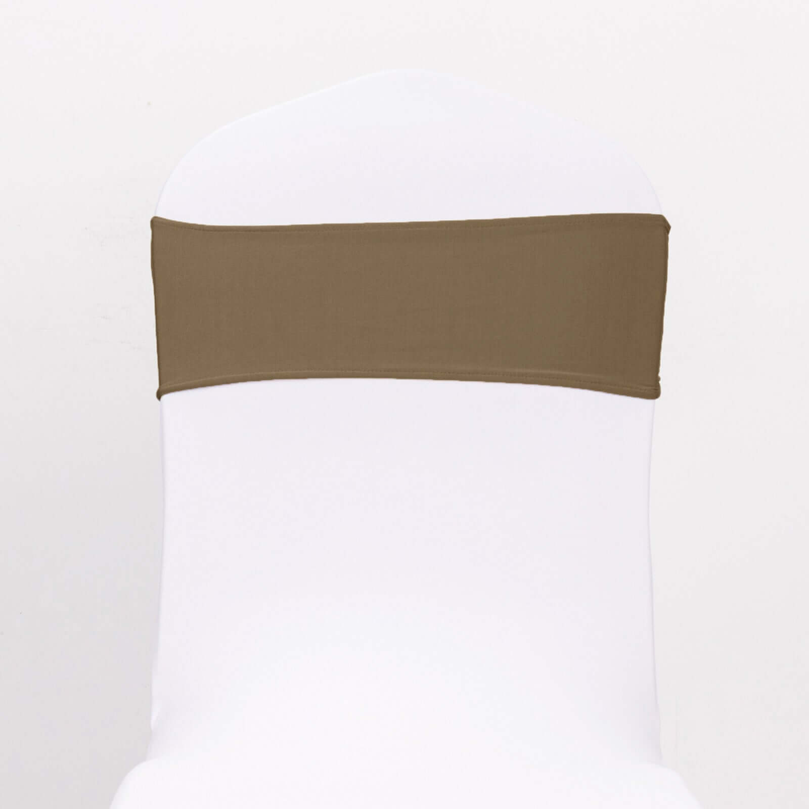 5 Pack Stretch Spandex Chair Sashes Taupe - Reusable Chair Bands with Silver Diamond Ring Slide Buckle 5x14