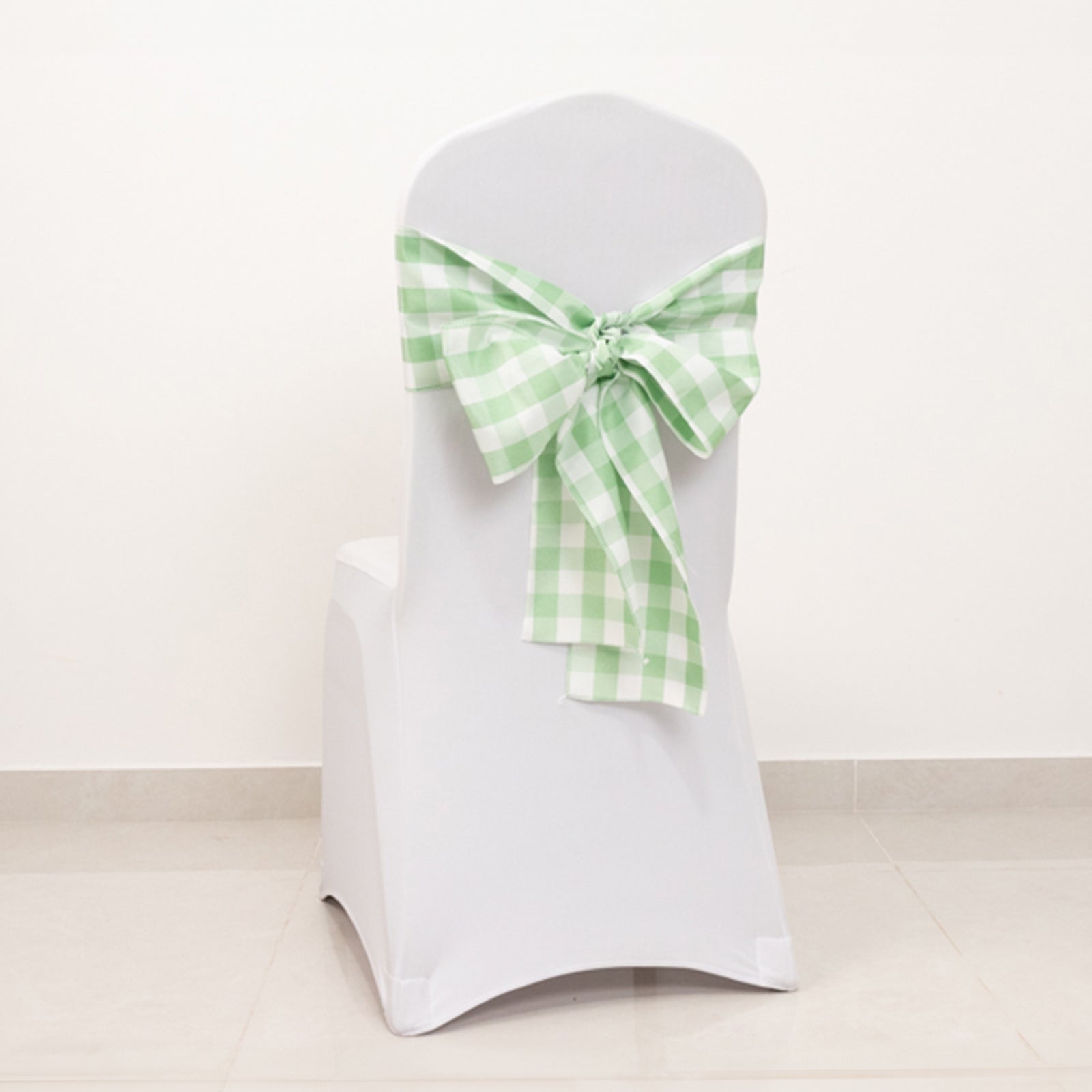 5 Pack Polyester Chair Sashes Sage Green/White Buffalo Plaid - Durable & Reusable Chair Bows 6x108