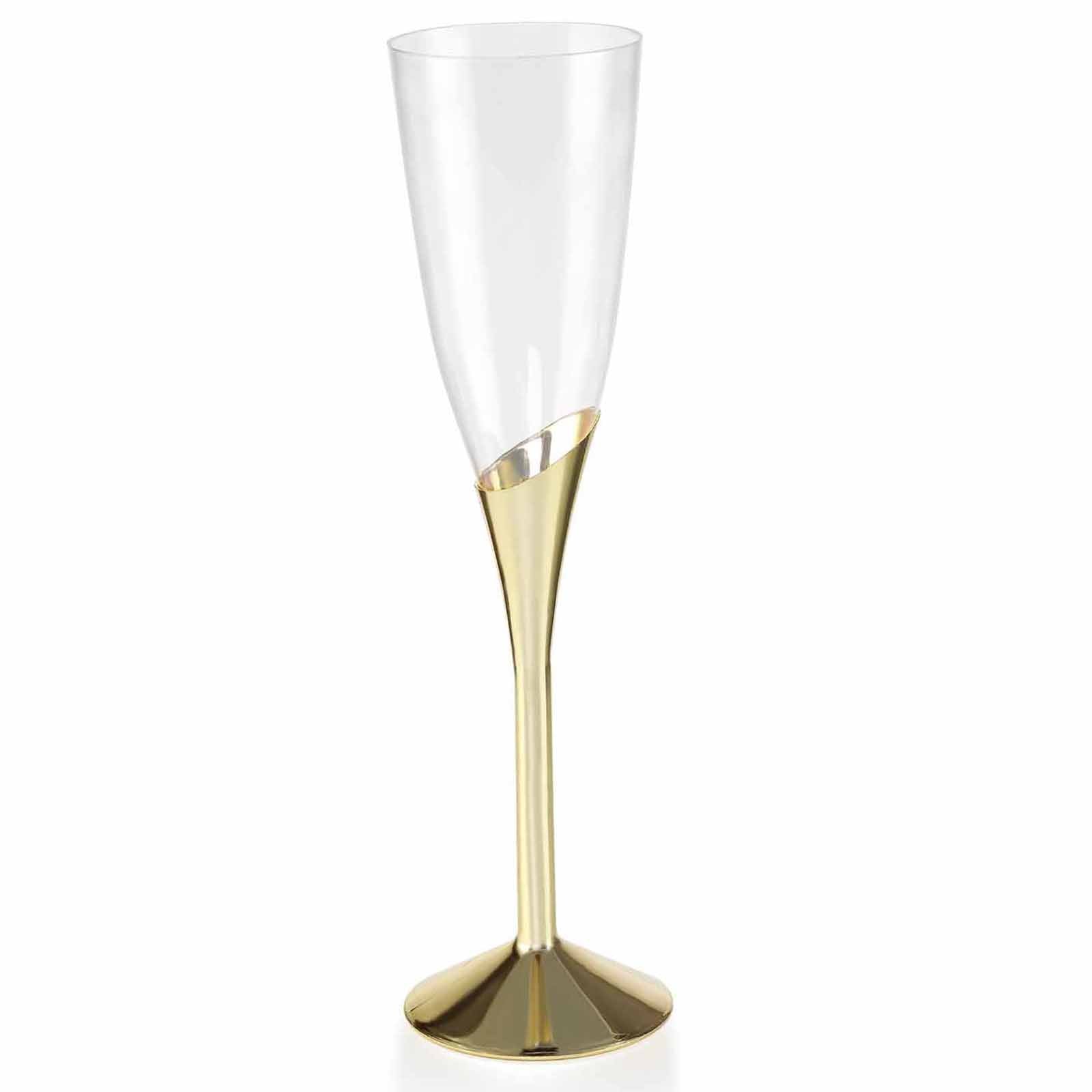 6-Pack Plastic Champagne Flutes Clear/Gold - Stylish Disposable Glasses for Toasts 5oz