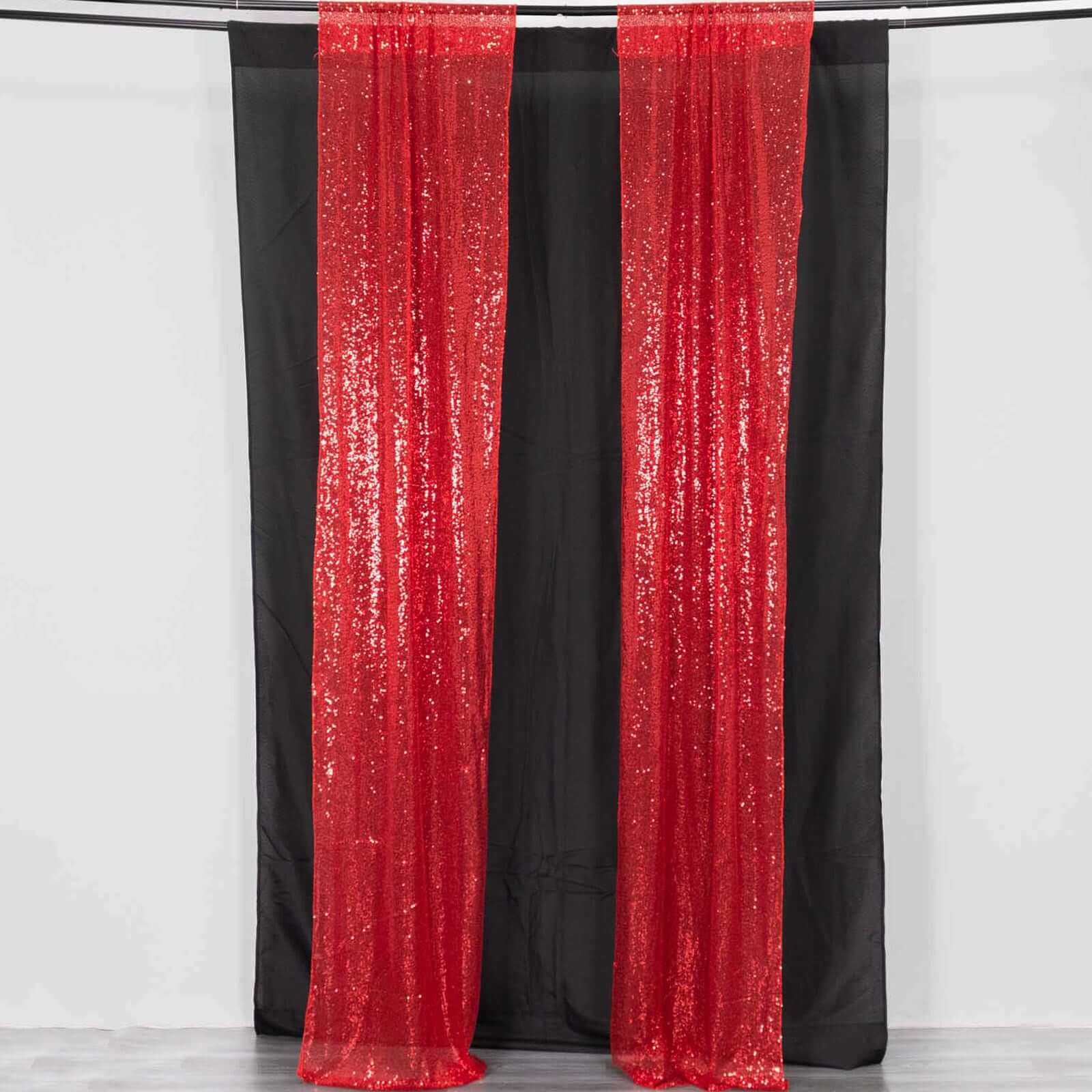 2 Pack Red Sequin Event Curtain Drapes with Rod Pockets, Seamless Backdrop Event Panels - 8ftx2ft