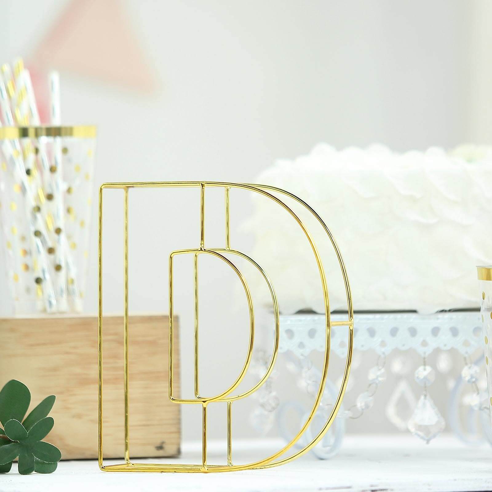 8 Tall Gold Freestanding 3D Decorative Wire Letter, Wedding Centerpiece - D