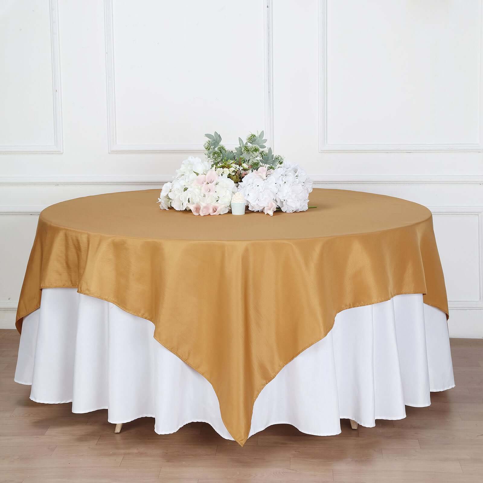 Polyester 90x90 Table Overlay Square Tablecloth Gold - Wrinkle-Resistant & Durable Table Cover for Events