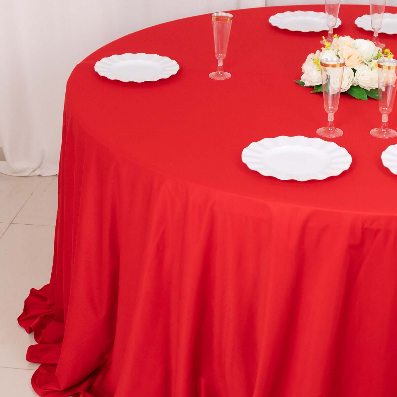 Premium Scuba Round 132 Tablecloth Red - Wrinkle Free & Stain Resistant Seamless Table Cover