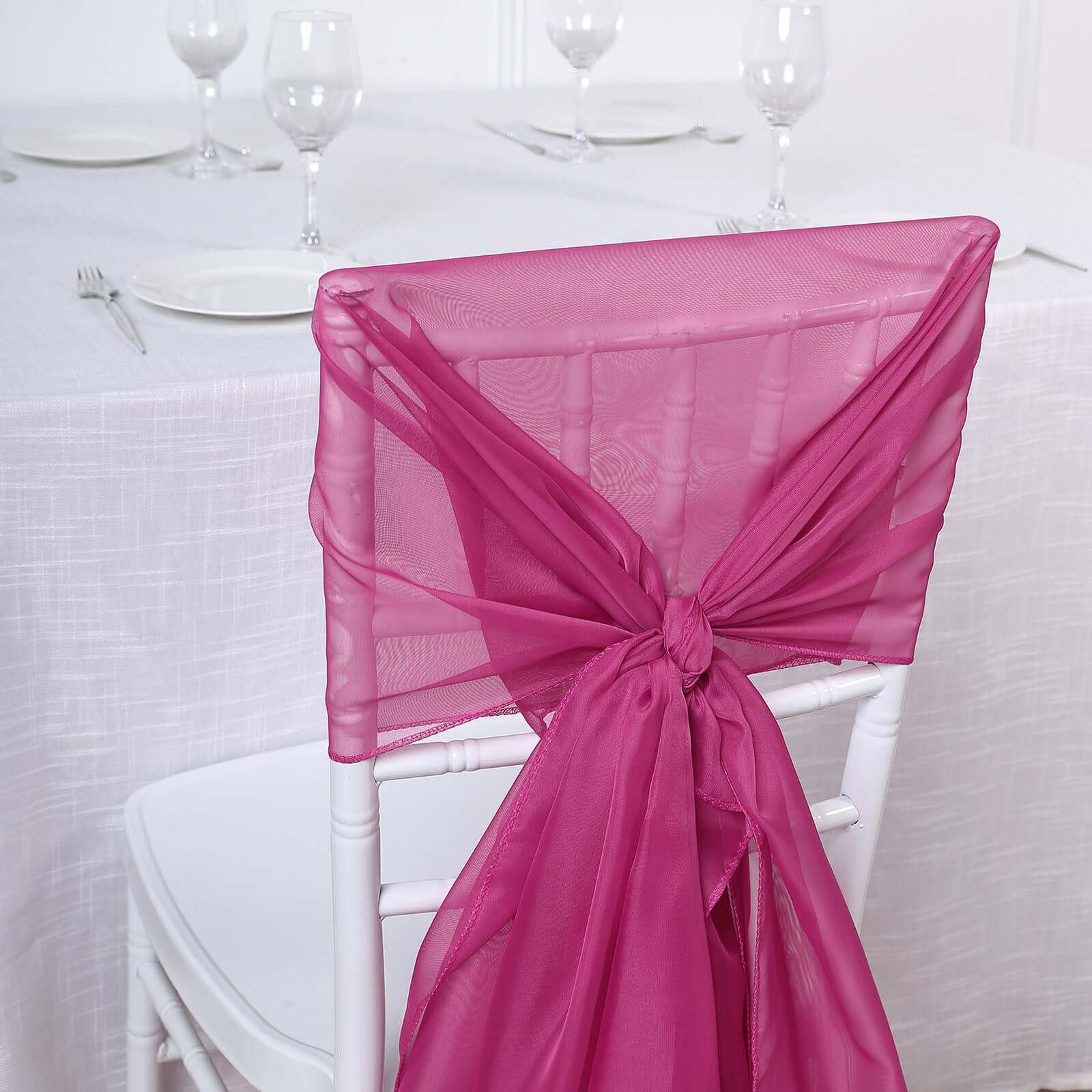 5 Pack Premium Chiffon Chair Sashes Fuchsia - Soft & Lightweight Designer Chair Bows 22x78