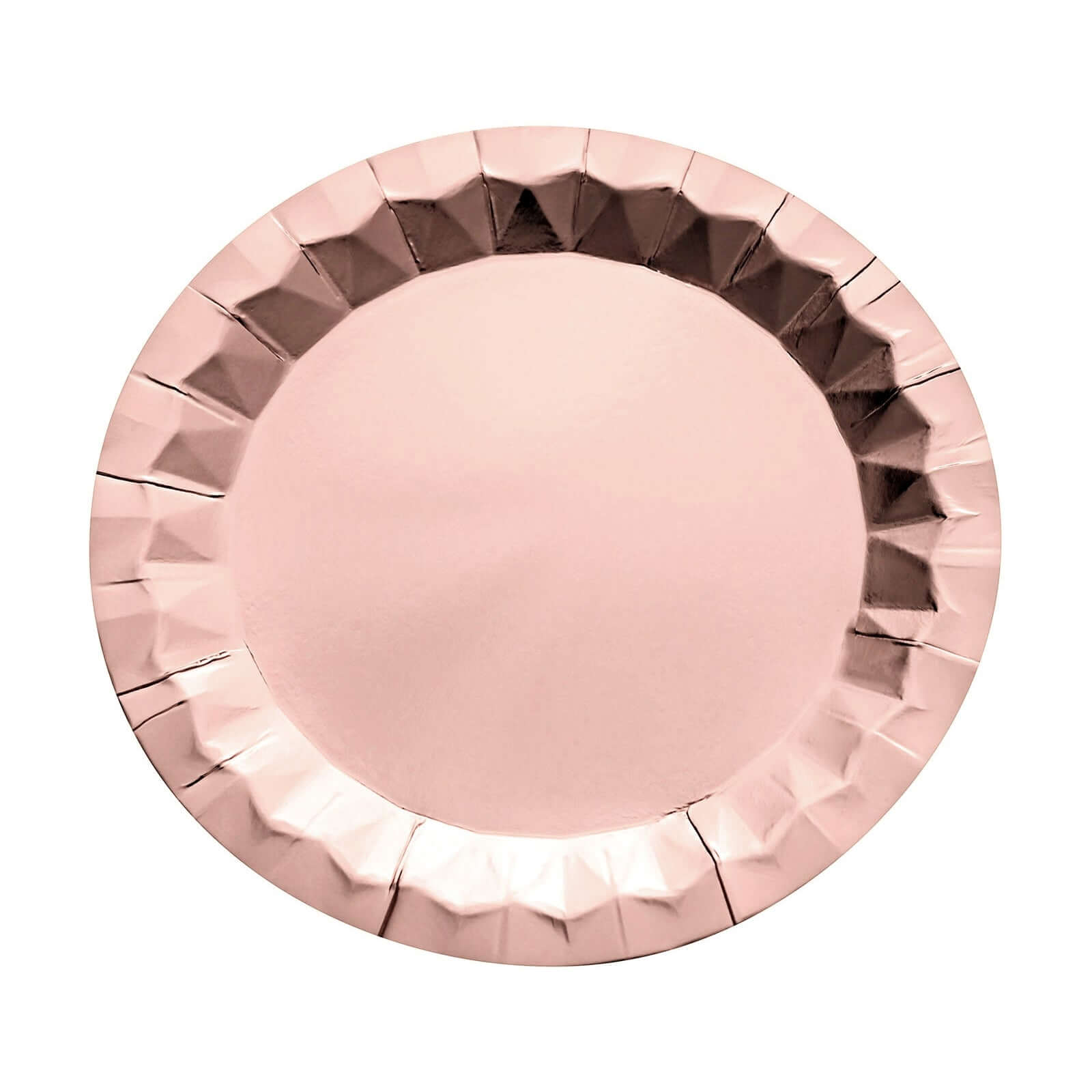 25-Pack Paper 9 Round Dinner Plates in Metallic Rose Gold with Geometric Prism Rim - Disposable 400GSM Party Plates