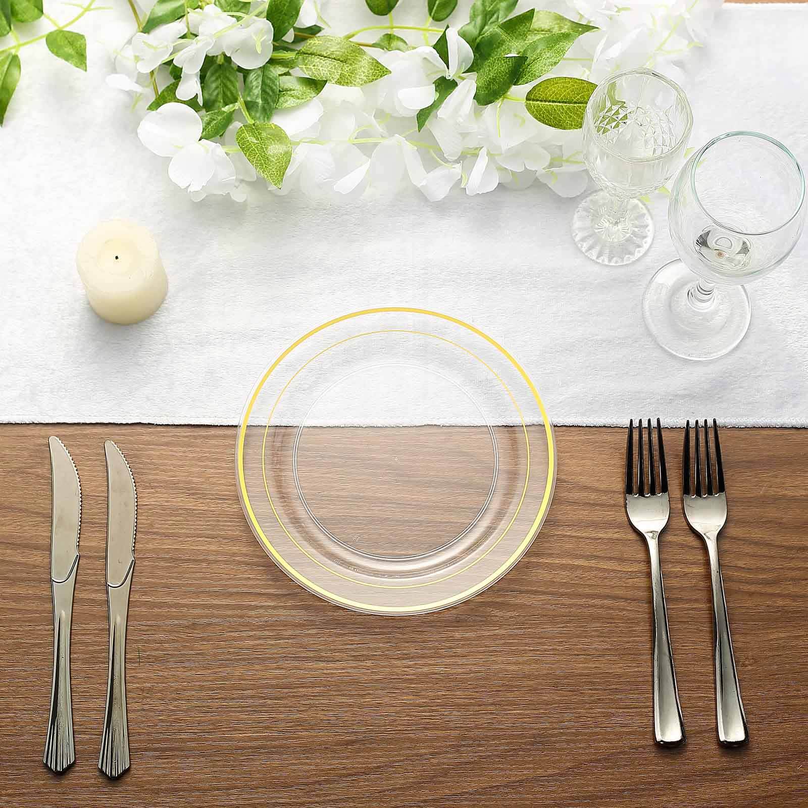 10-Pack Plastic Dessert Plates Clear with Très Chic Gold Rim - Disposable Plates for Parties 8