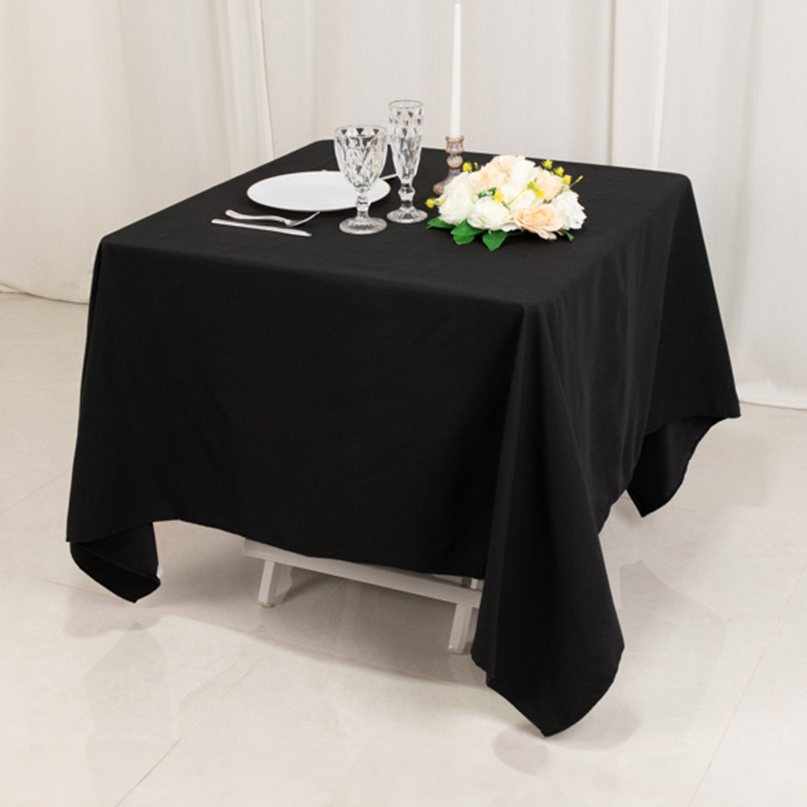 Cotton Blend 70x70 Square Tablecloth Black - Wrinkle-Resistant Fabric Table Cover