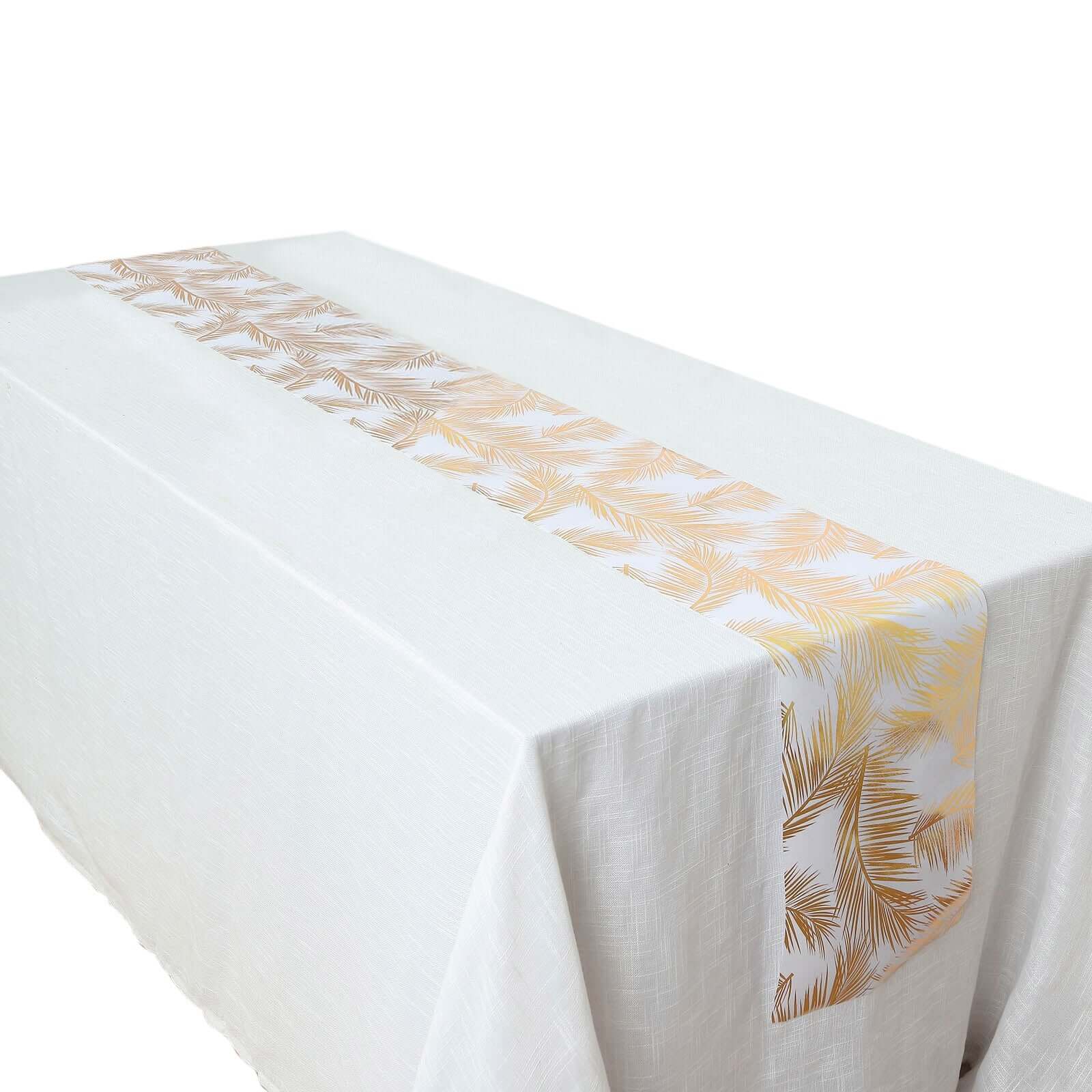 Disposable Table Runner Roll 108 Metallic Gold Foil Palm Leaves Print - Chic Non-Woven Tropical Table Decor for Events