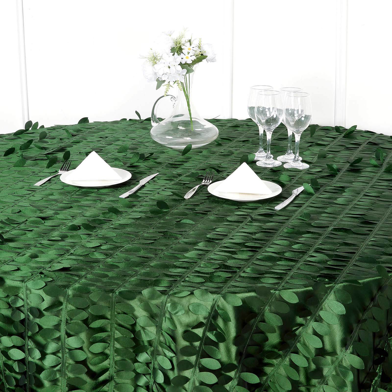 Taffeta 120 Round Tablecloth Green Leaf | 3D Leaf Petal Design Seamless Table Cover