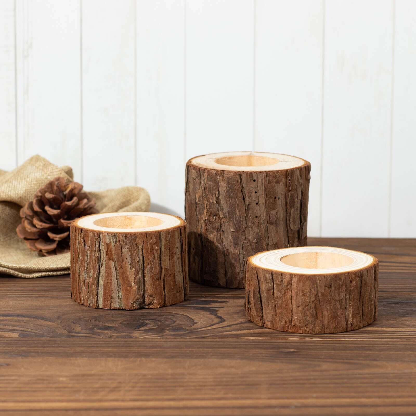 Set of 3 Rustic Wood Slice Votive Candle Holders - Tree Branch Wedding Table Décor 2.75, 1.5, 1.25