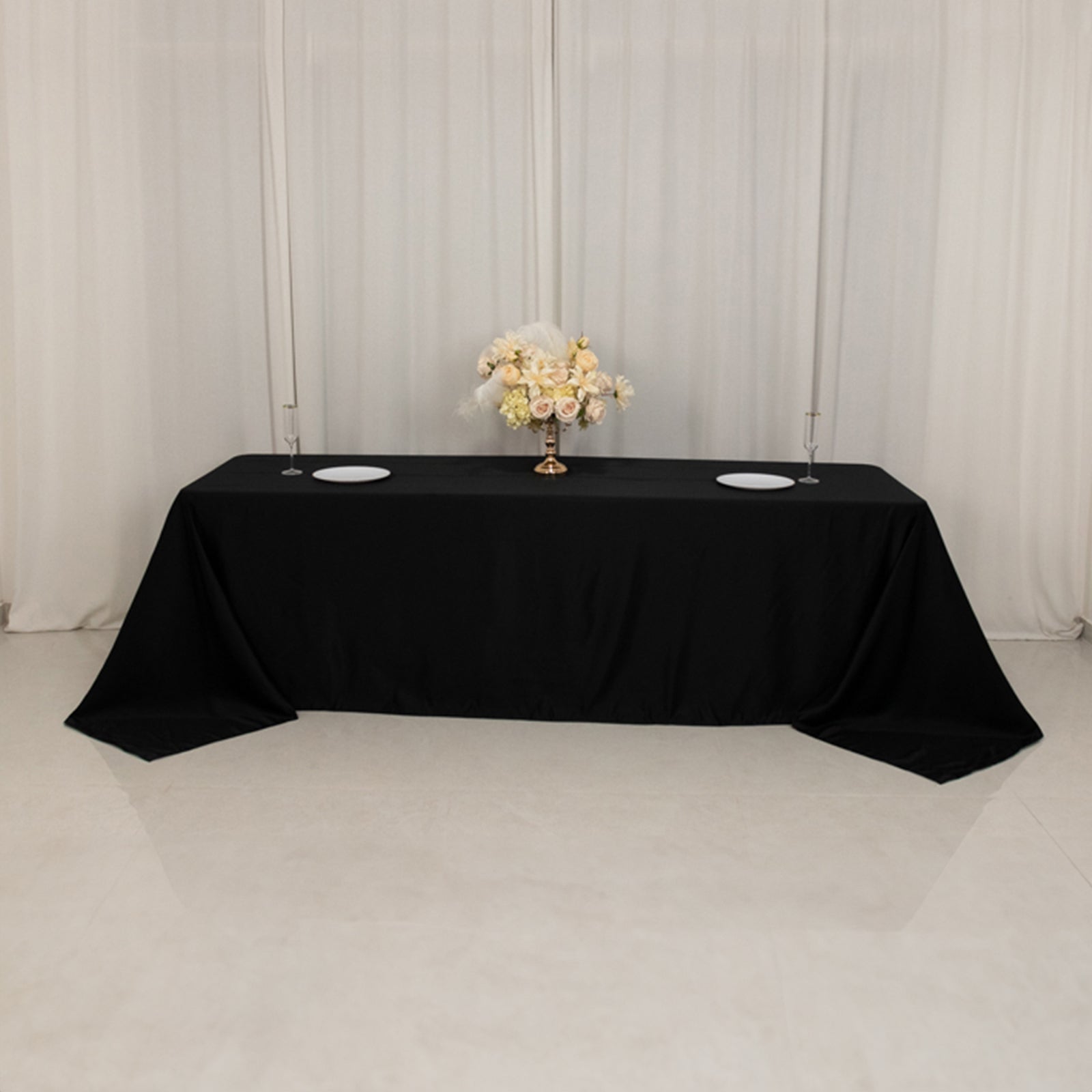 Lamour Satin 90x156 Rectangle Tablecloth Black - Luxurious, Soft Seamless Table Cover for Stylish Settings