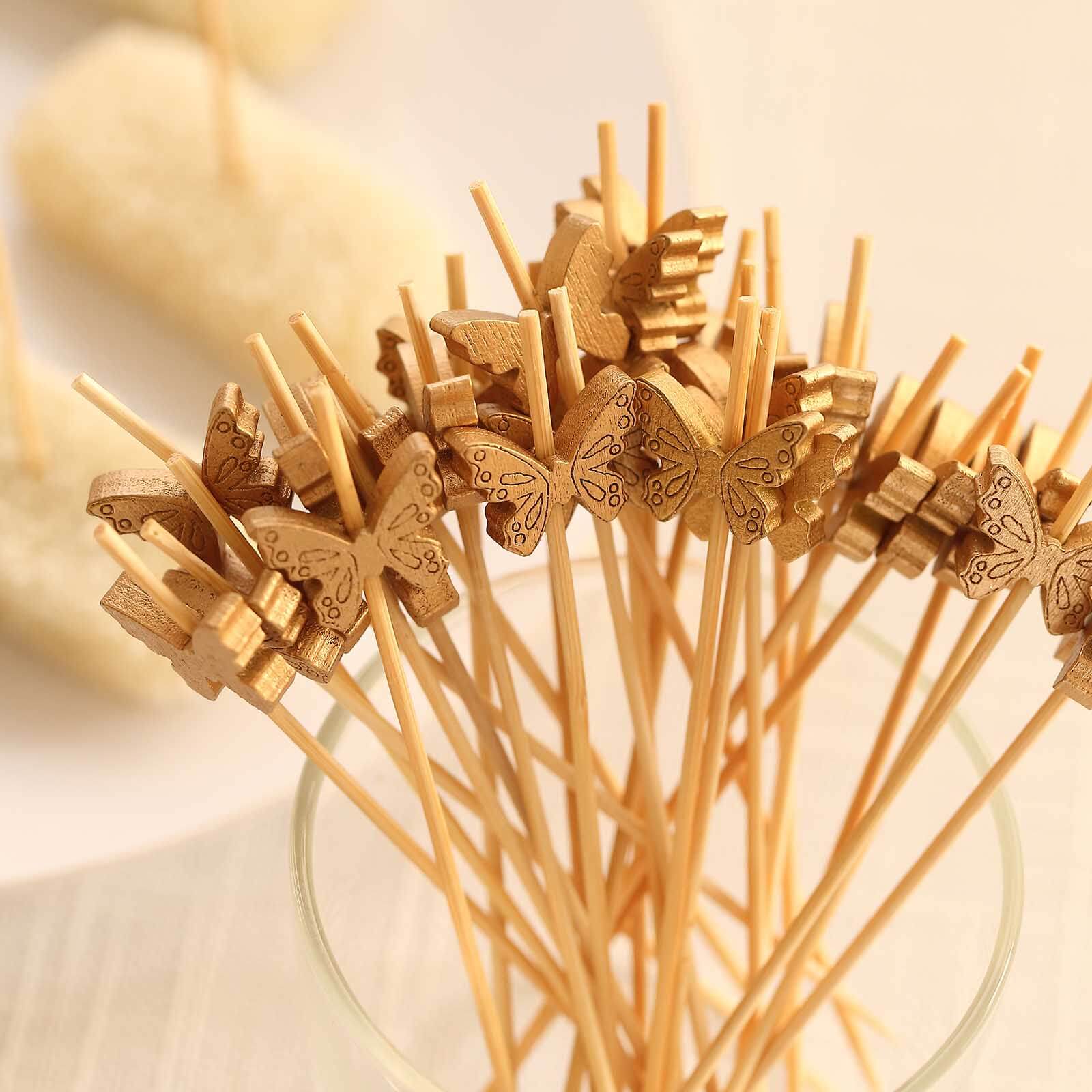 100-Pack Bamboo Cocktail Sticks Butterfly Design Eco Friendly Natural - Biodegradable Party Picks 5