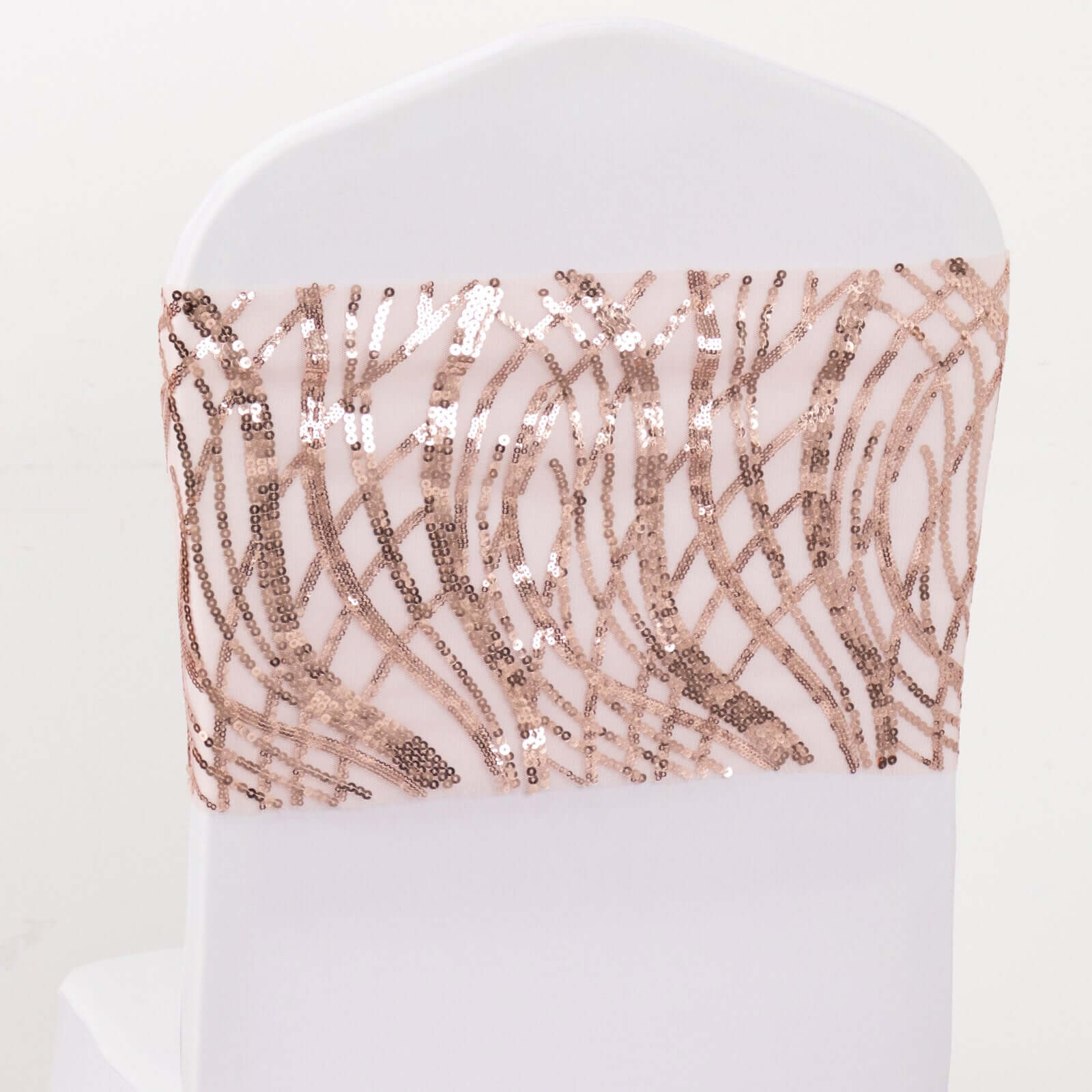 5 Pack Chair Sash Bands with Wave Embroidered Sequins Rose Gold