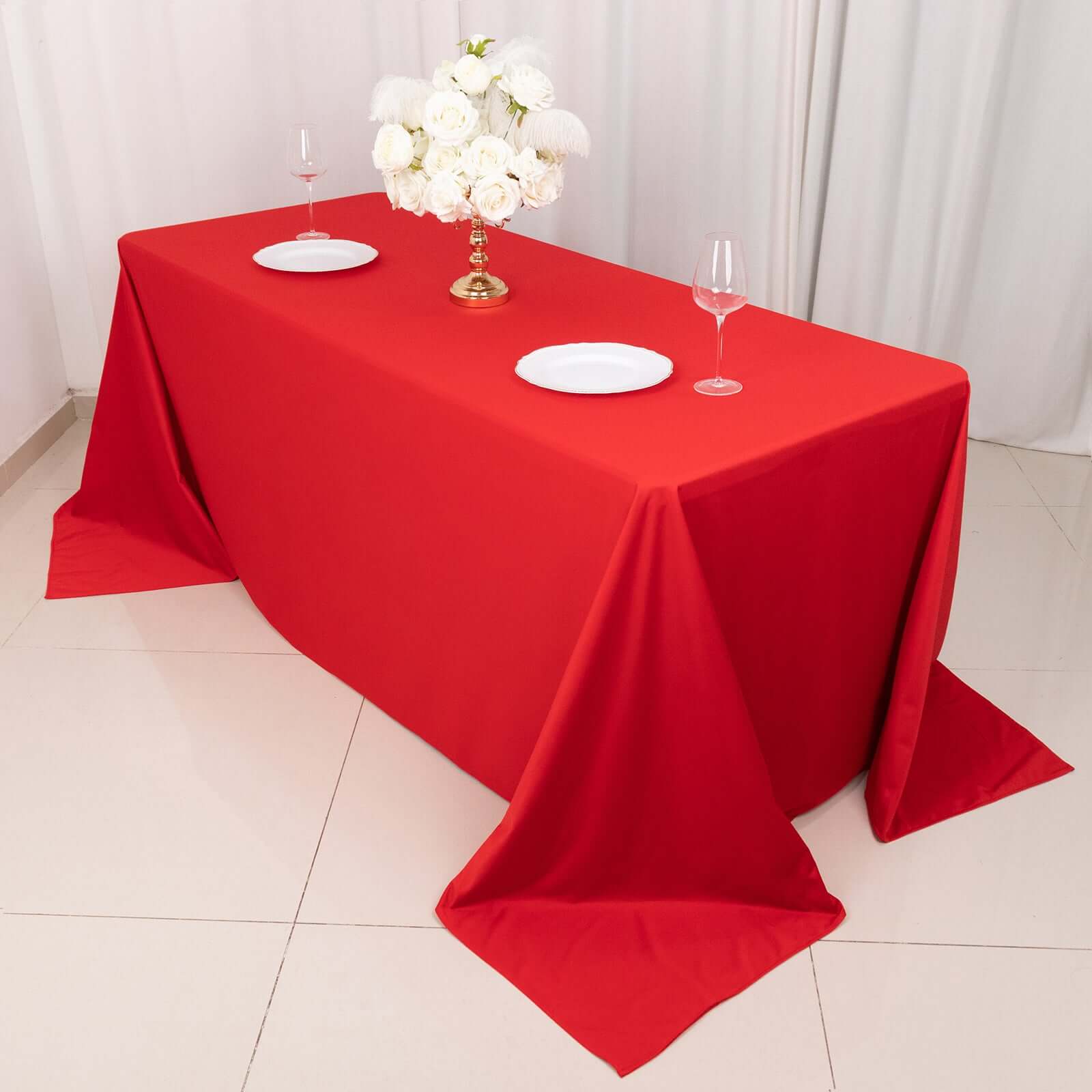 Premium Scuba Rectangular 90x132 Tablecloth Red - Wrinkle Free, Stain Resistant & Seamless Table Cover