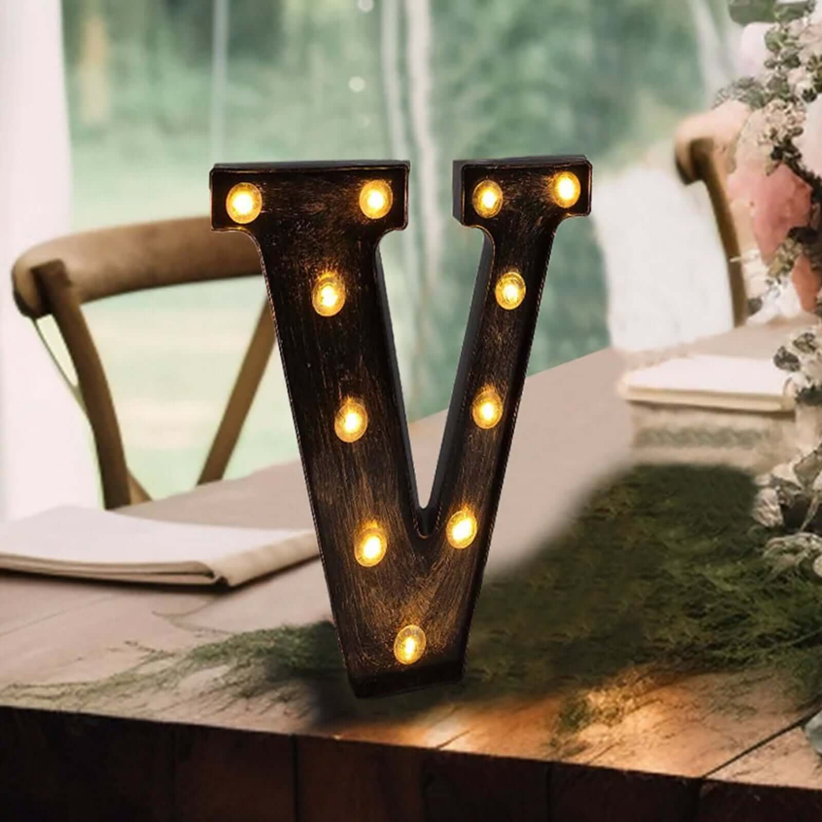 LED Marquee Letter V Industrial Style Antique Black - Light-Up Alphabet Sign for Weddings & Displays 9