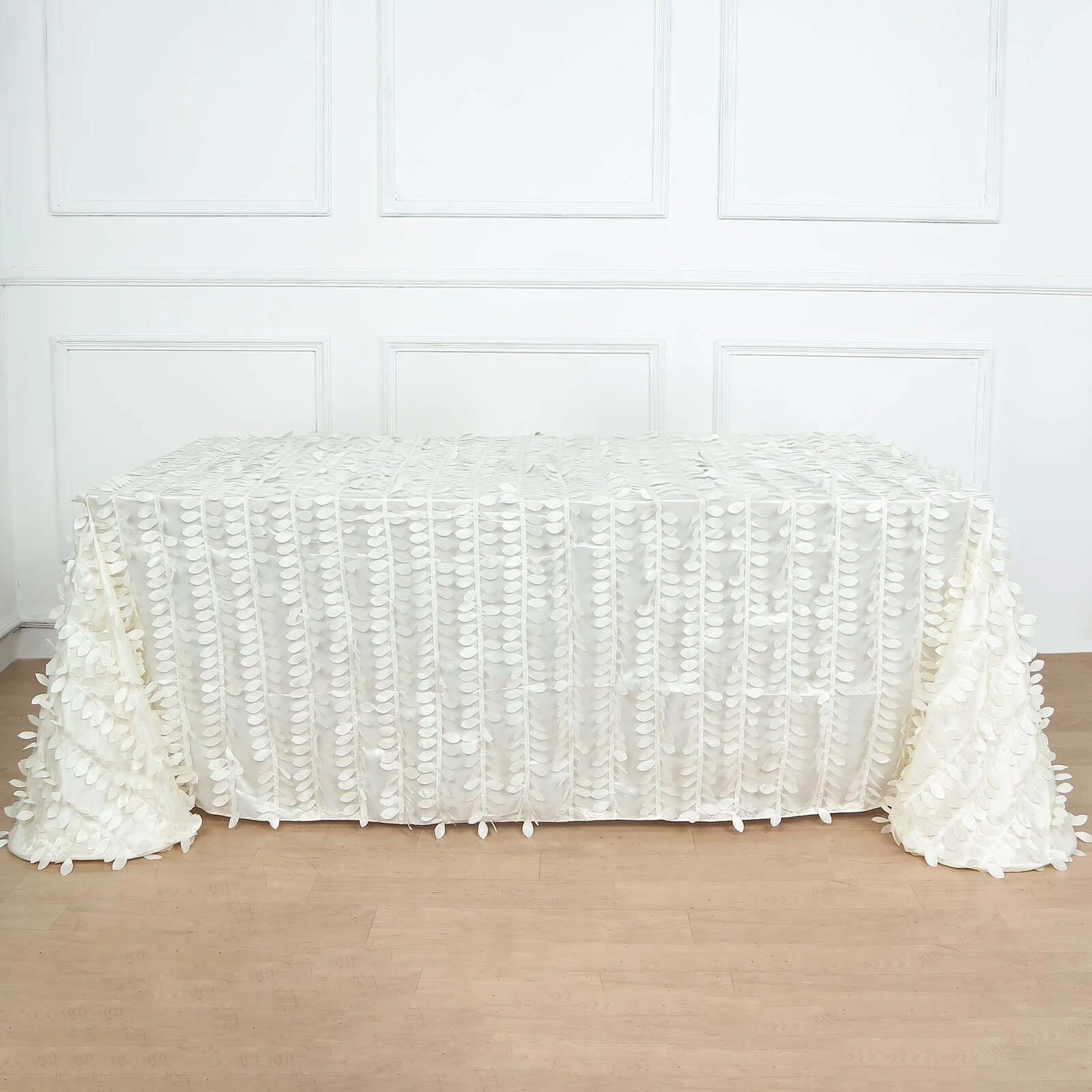 Taffeta 90x132 Rectangle Tablecloth Ivory | 3D Leaf Petal Design Seamless Table Cover