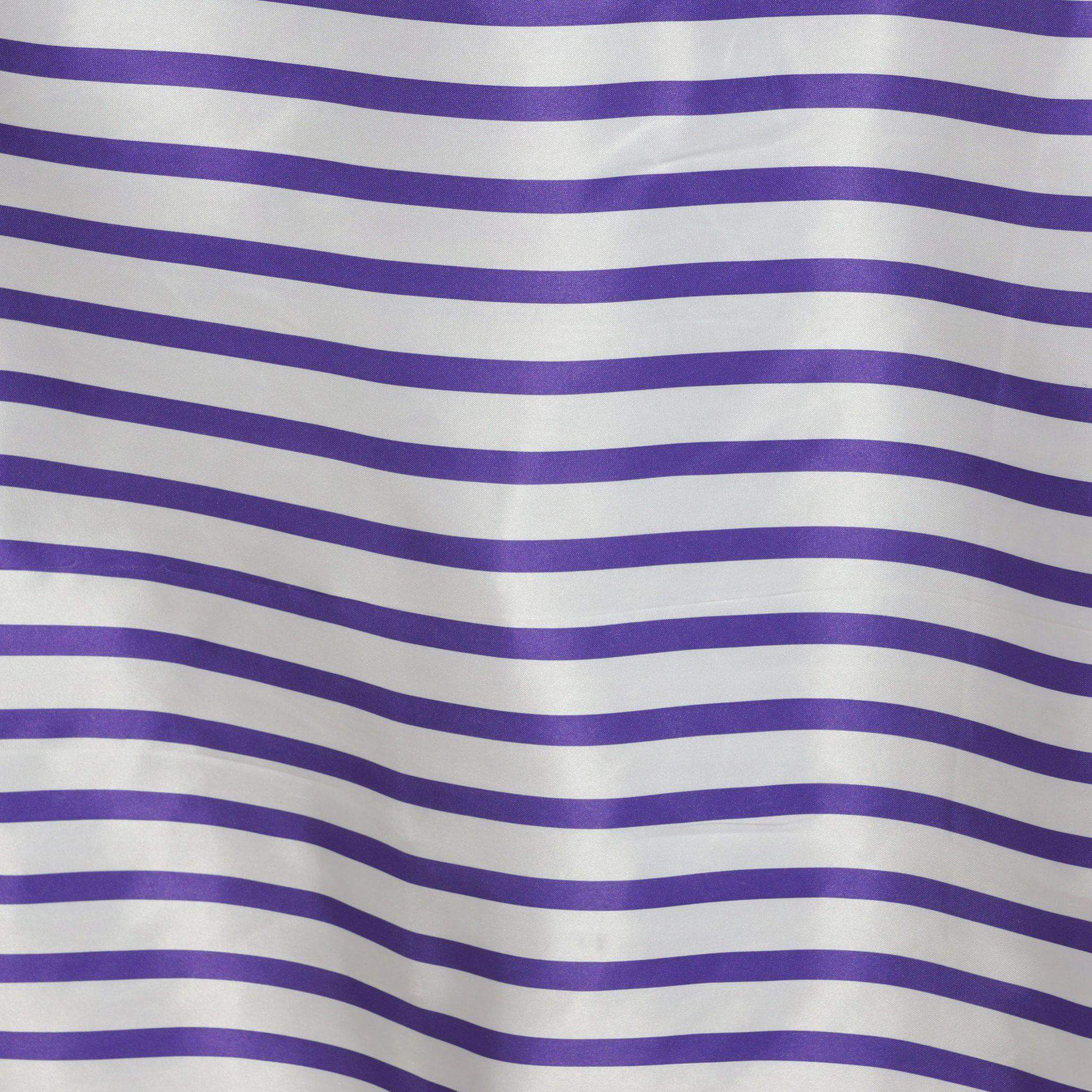 Satin 90x132 Rectangle Tablecloth White/Purple - Stripe Design with Seamless Smooth Finish Table Cover