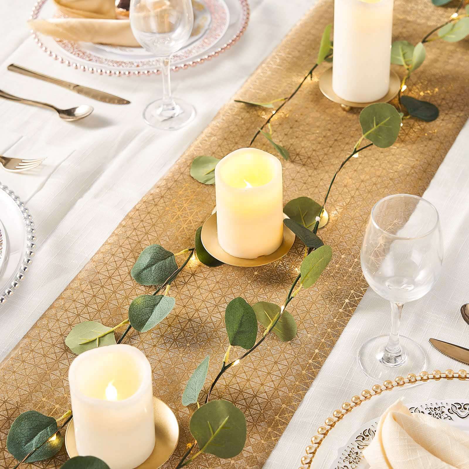 9ft Gold Glamorous Geometric Print Table Runner, Disposable Paper Table Runner