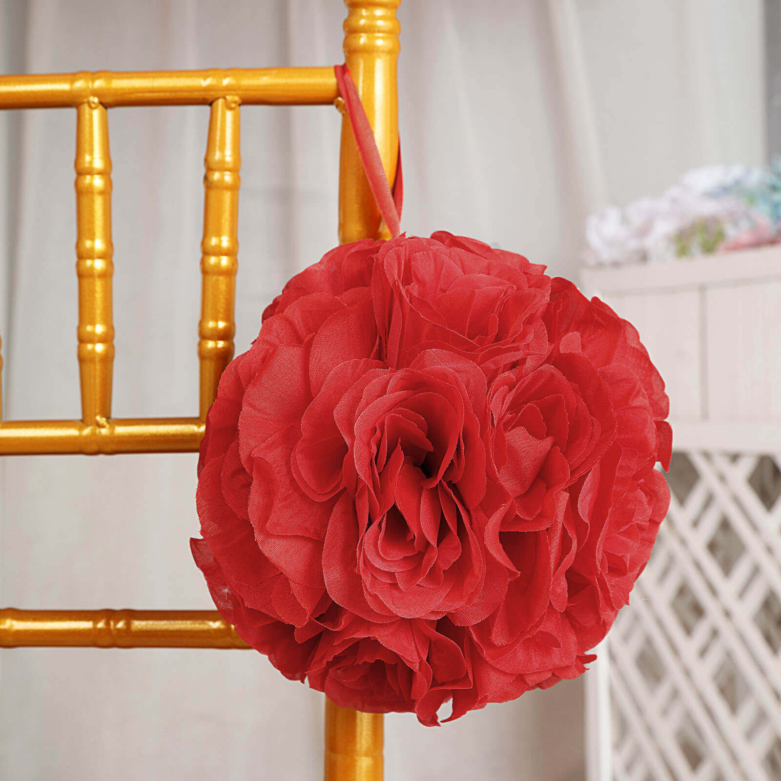 2 Pack 7 Red Artificial Silk Rose Kissing Ball, Faux Flower Ball