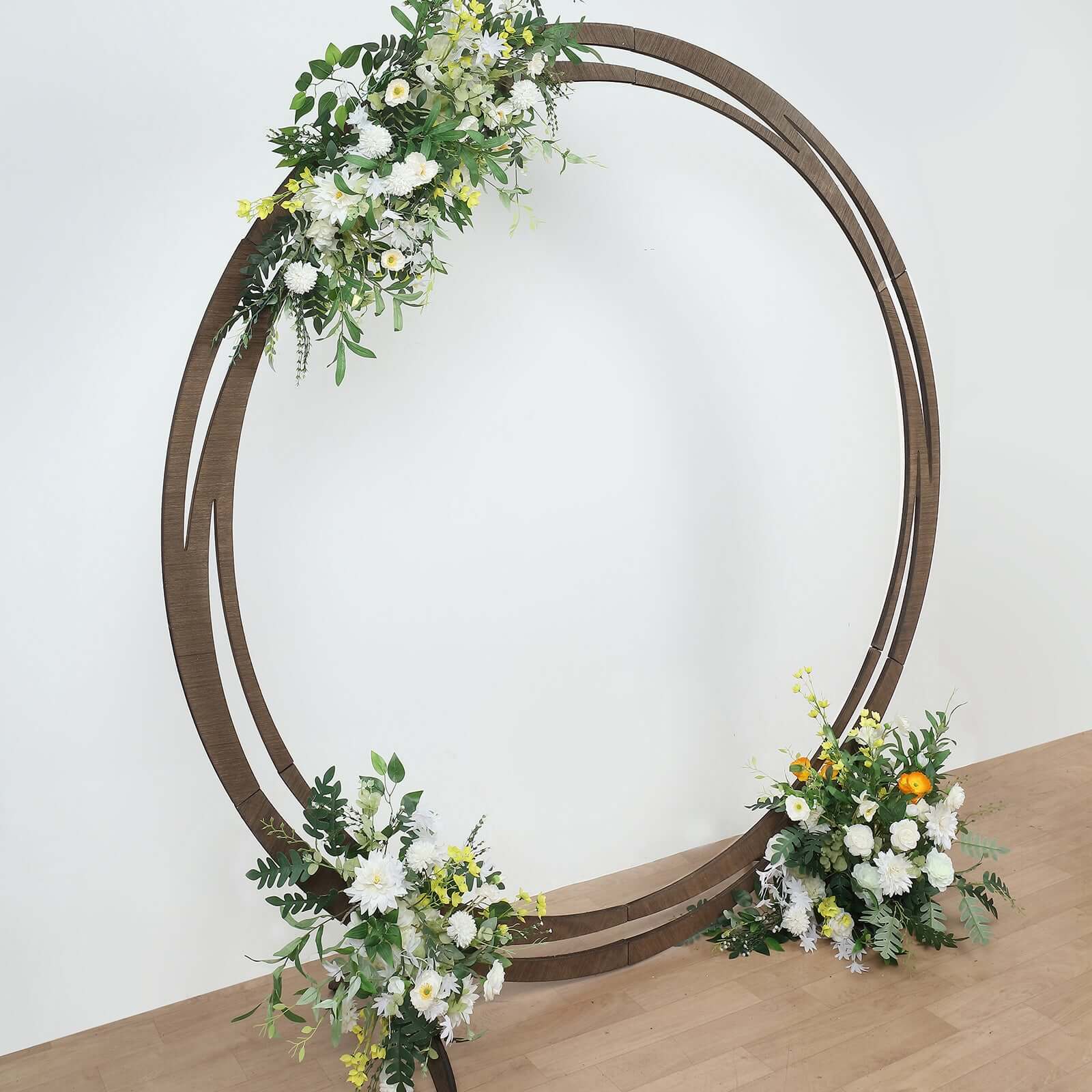 8ft Natural Brown Wood Round Event Party Arbor Backdrop Stand, Rustic DIY Wedding Arch