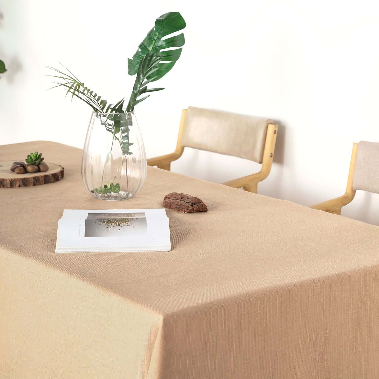 Faux Linen 60x126 Rectangular Tablecloth Natural - Slubby Textured & Wrinkle Resistant for Weddings and Special Events
