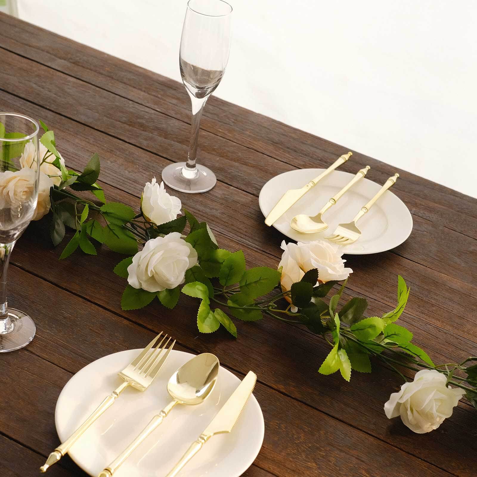 2 Pack 7ft Cream Ivory Artificial Silk Flower Garland Mini Rose Vines with 26 Flower Heads