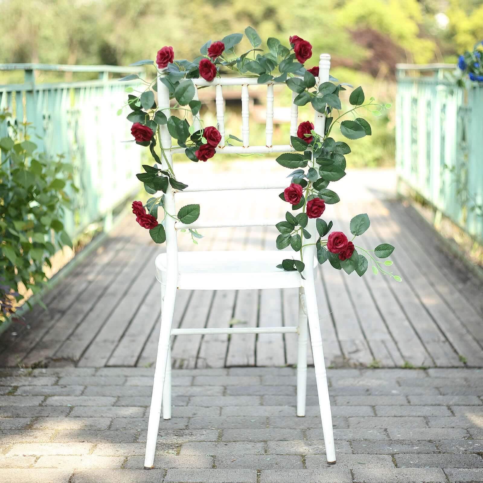 6ft 20 Burgundy Artificial Silk Roses Flower Garland, Hanging Vine