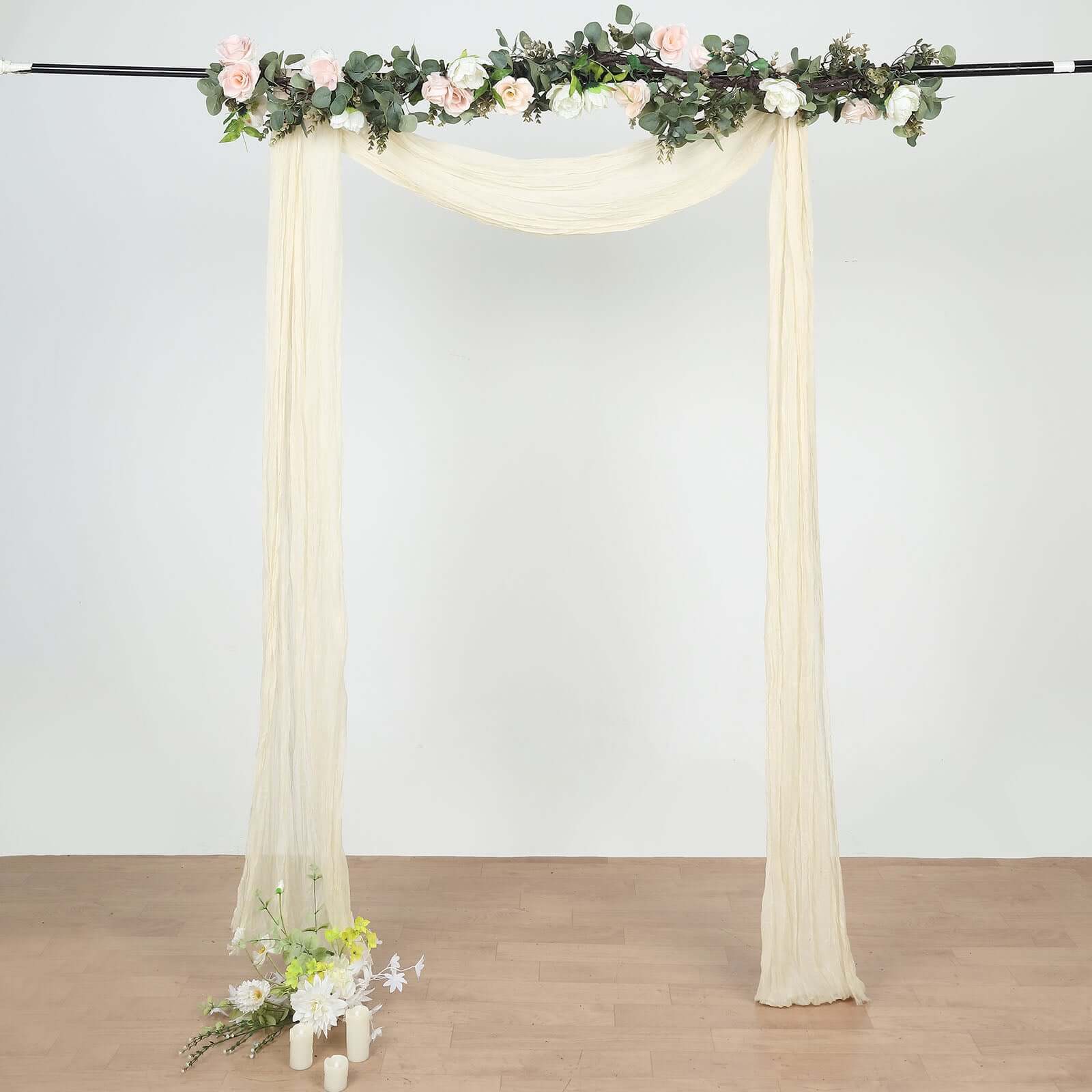 20ft Cream Gauze Cheesecloth Fabric Wedding Arch Drapery, Window Scarf Valance, Boho Decor Arbor Curtain Panel