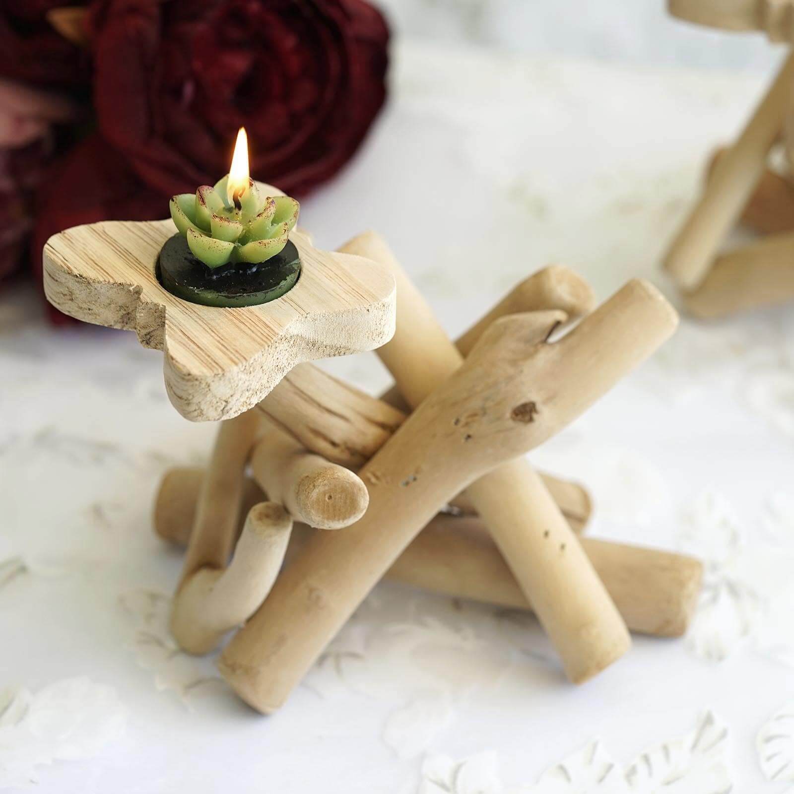 Natural Driftwood Candle Holder with Butterfly Top - Rustic Wooden Candle Stand for Events 8 Tall