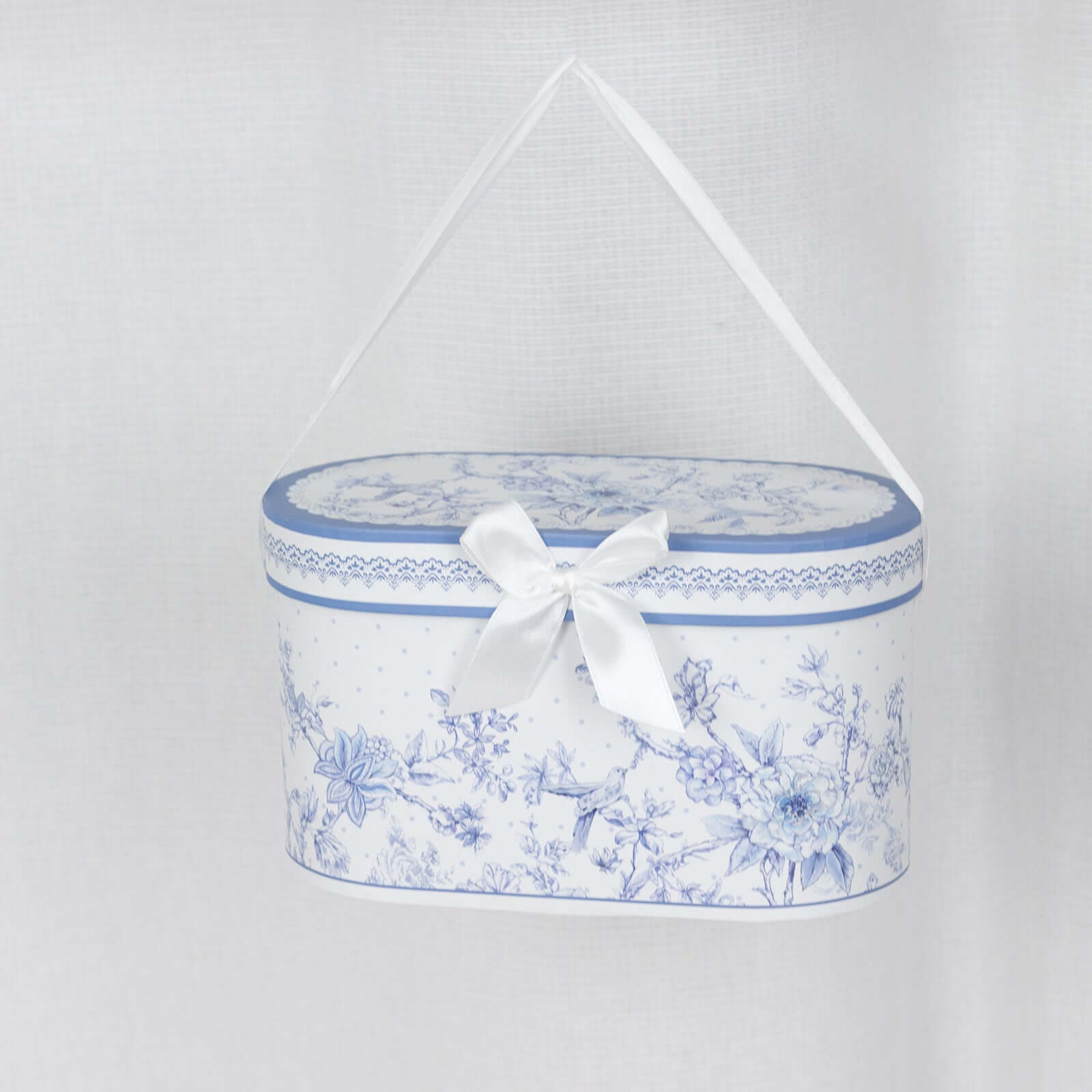 White Blue French Toile Bridal Shower Gift Set, 2 Pack Porcelain Tea Cups With Matching Keepsake Gift Box and Satin Ribbon Handle