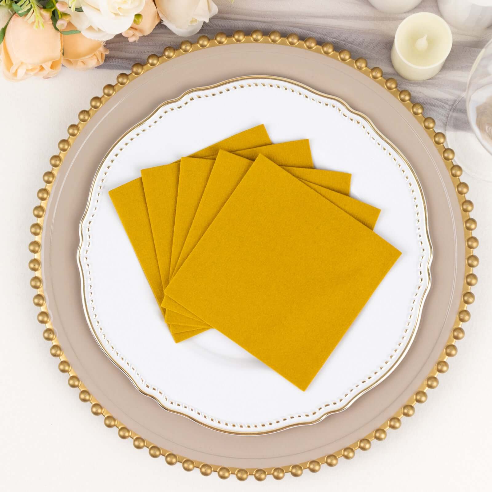 20-Pack Paper Linen-Like Cocktail Napkins Gold - Disposable 5x5 Airlaid Soft Napkins