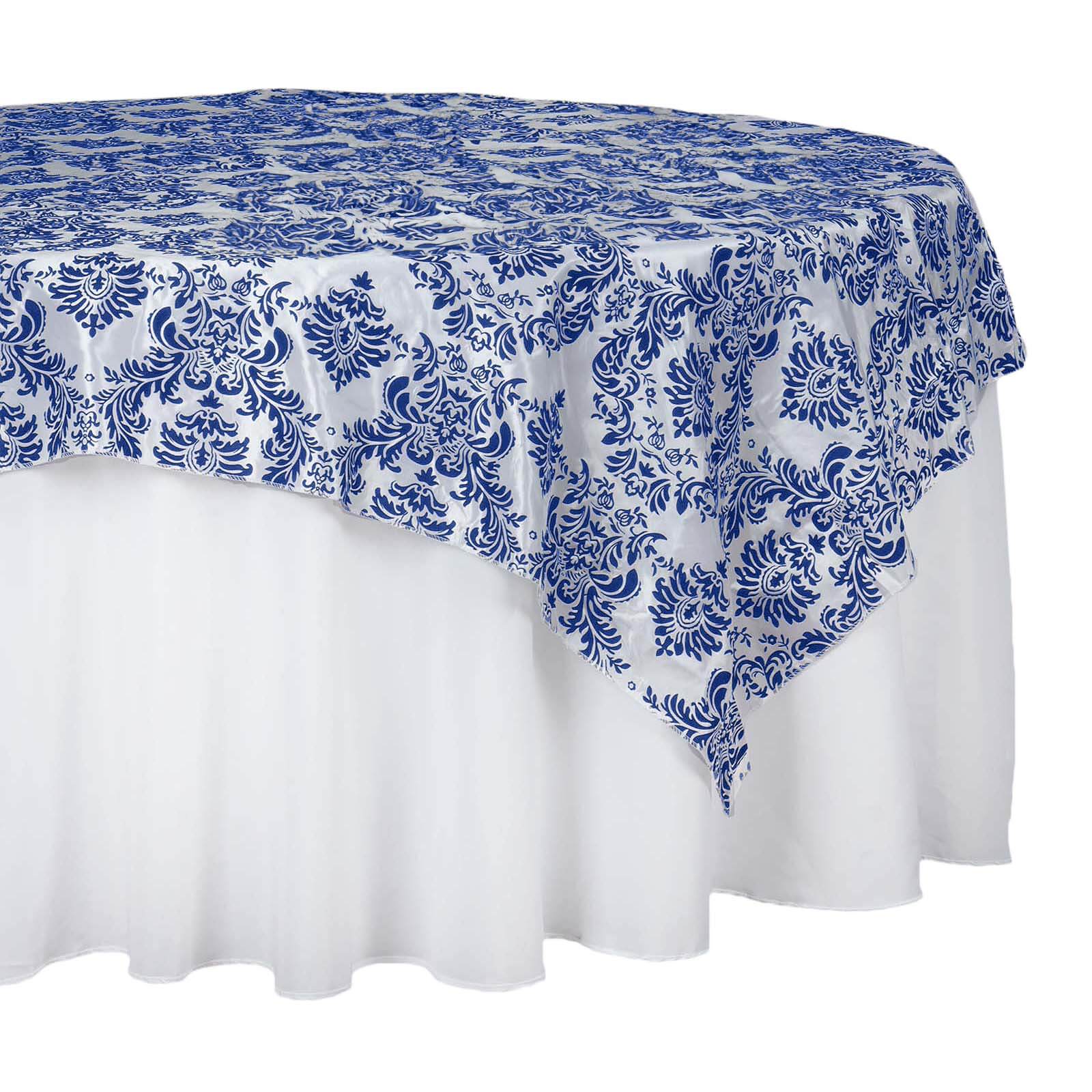 Flocking 60x60 Table Overlay Square Tablecloth Royal Blue - Damask Table Cover