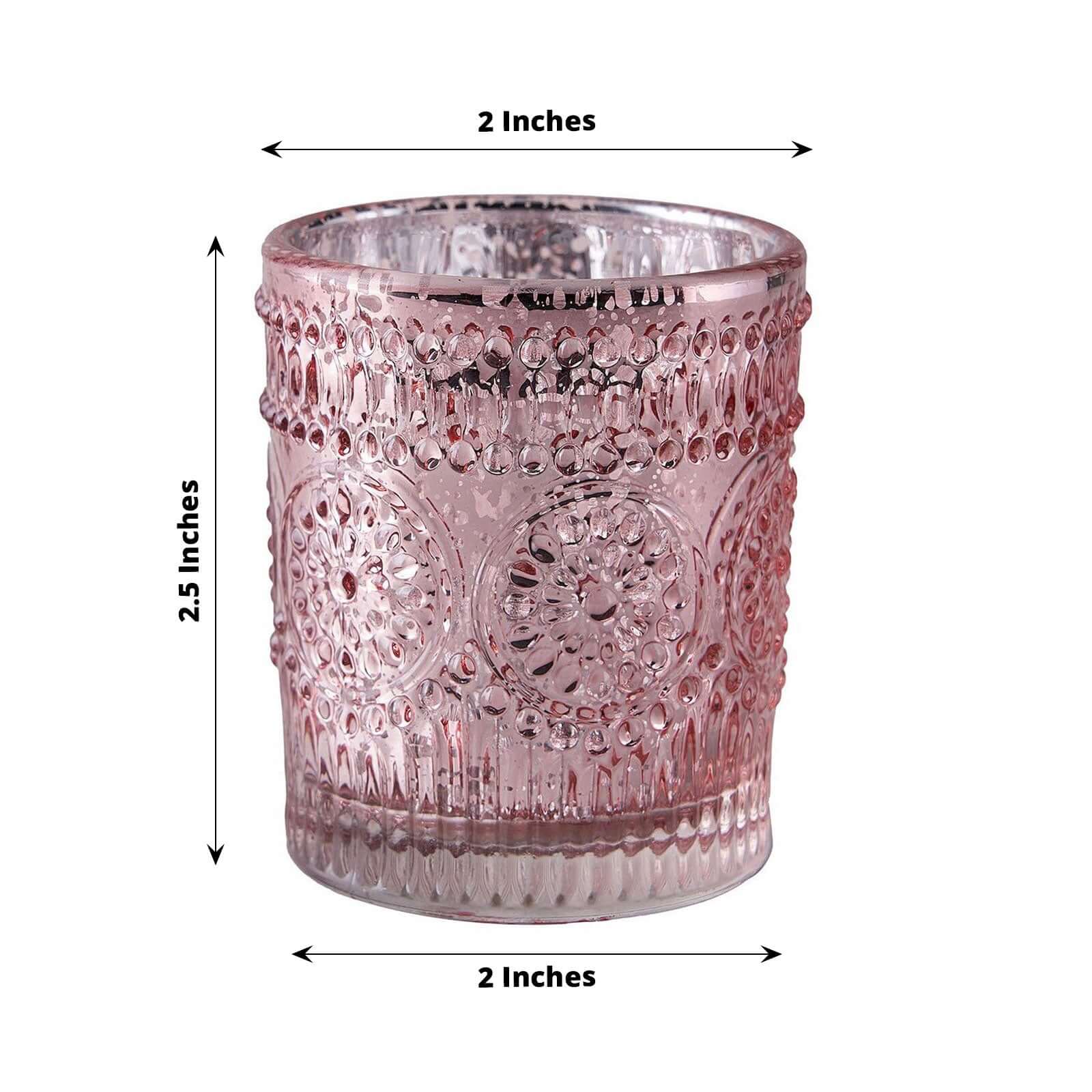 6-Pack Mercury Glass Candle Holders Rose Gold Primrose Design - Votive Tealight Holders for Weddings