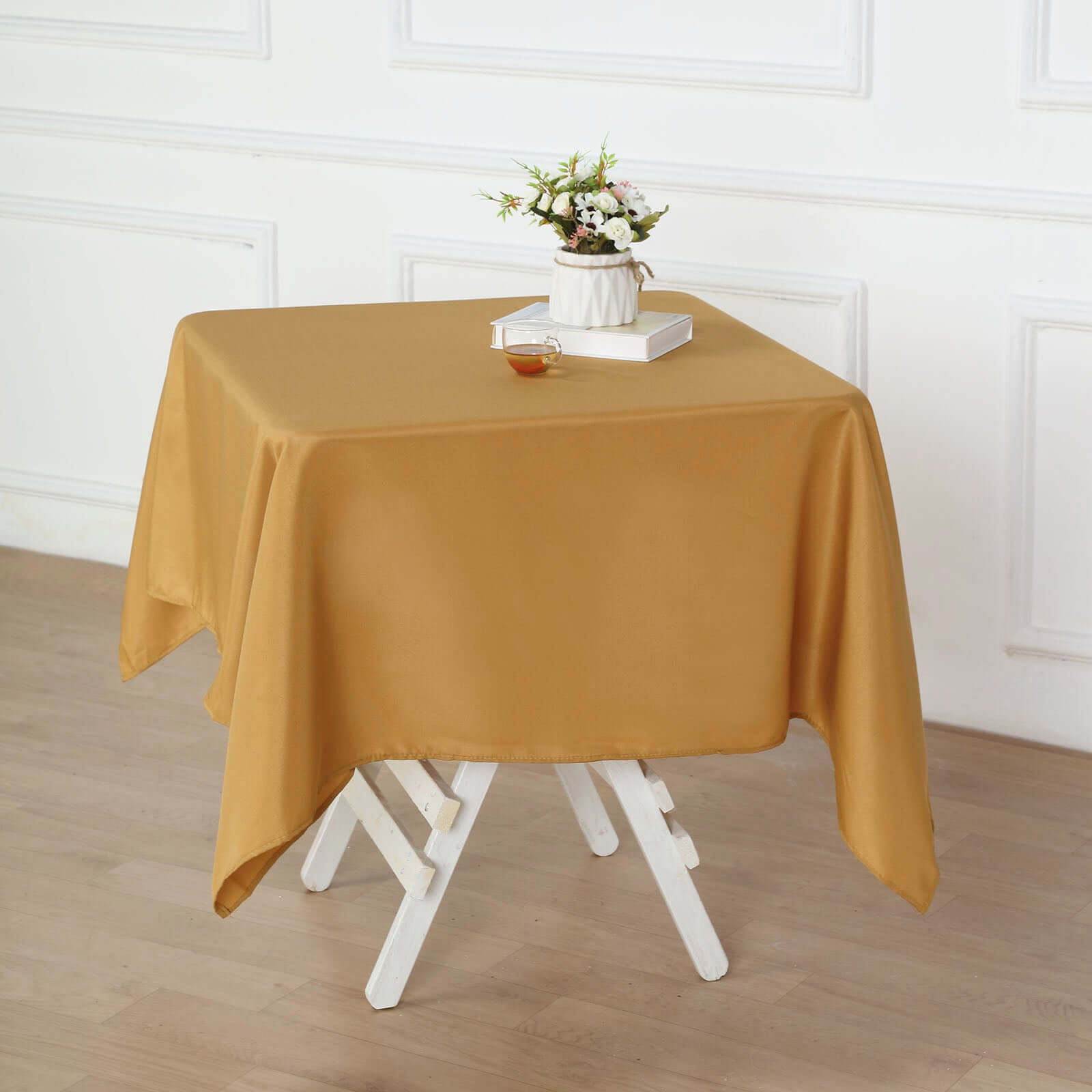 Polyester Square 54x54 Tablecloth Gold - Wrinkle-Resistant & Durable Table Cover for Events