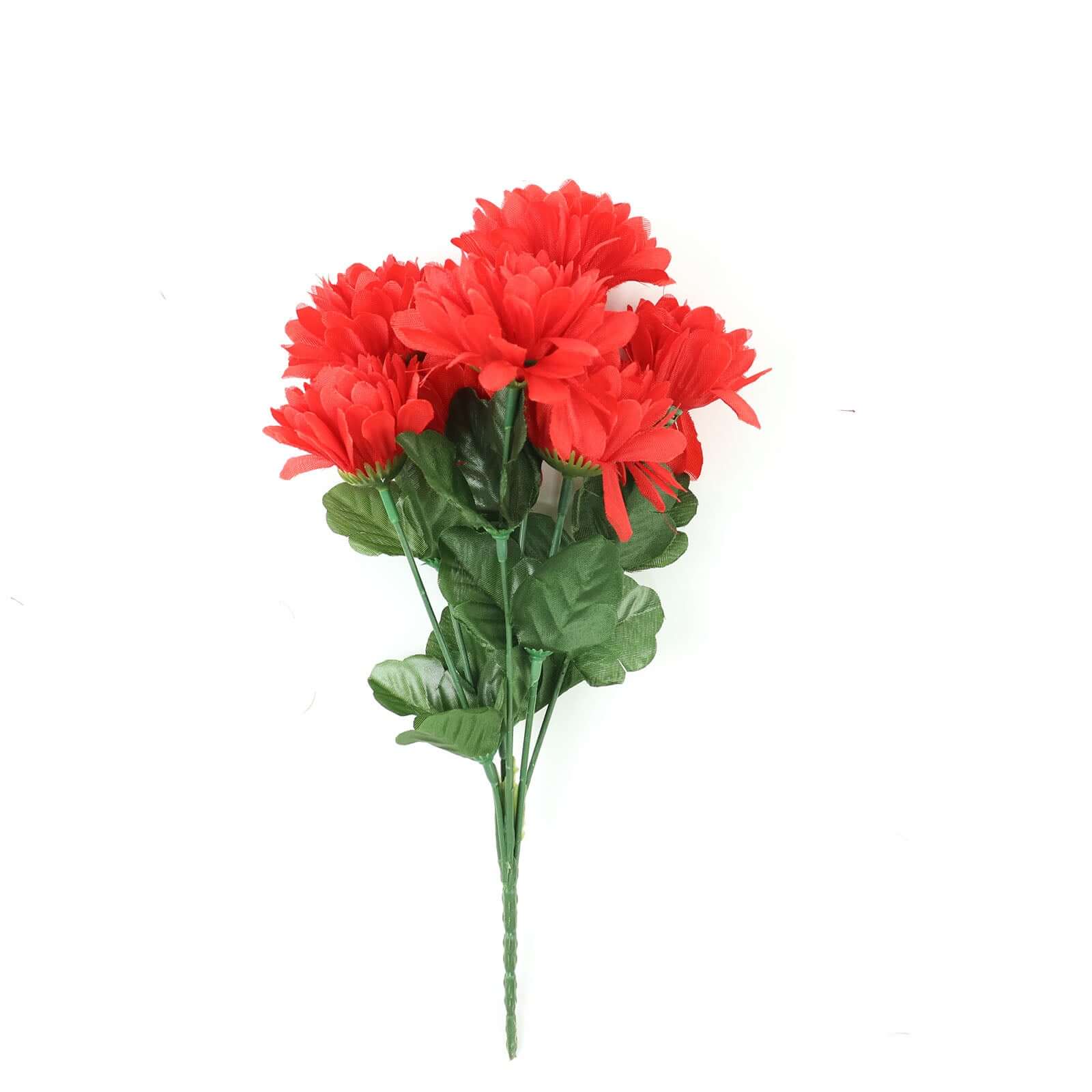 12 Bushes Red Artificial Silk Chrysanthemum Flower Bouquets