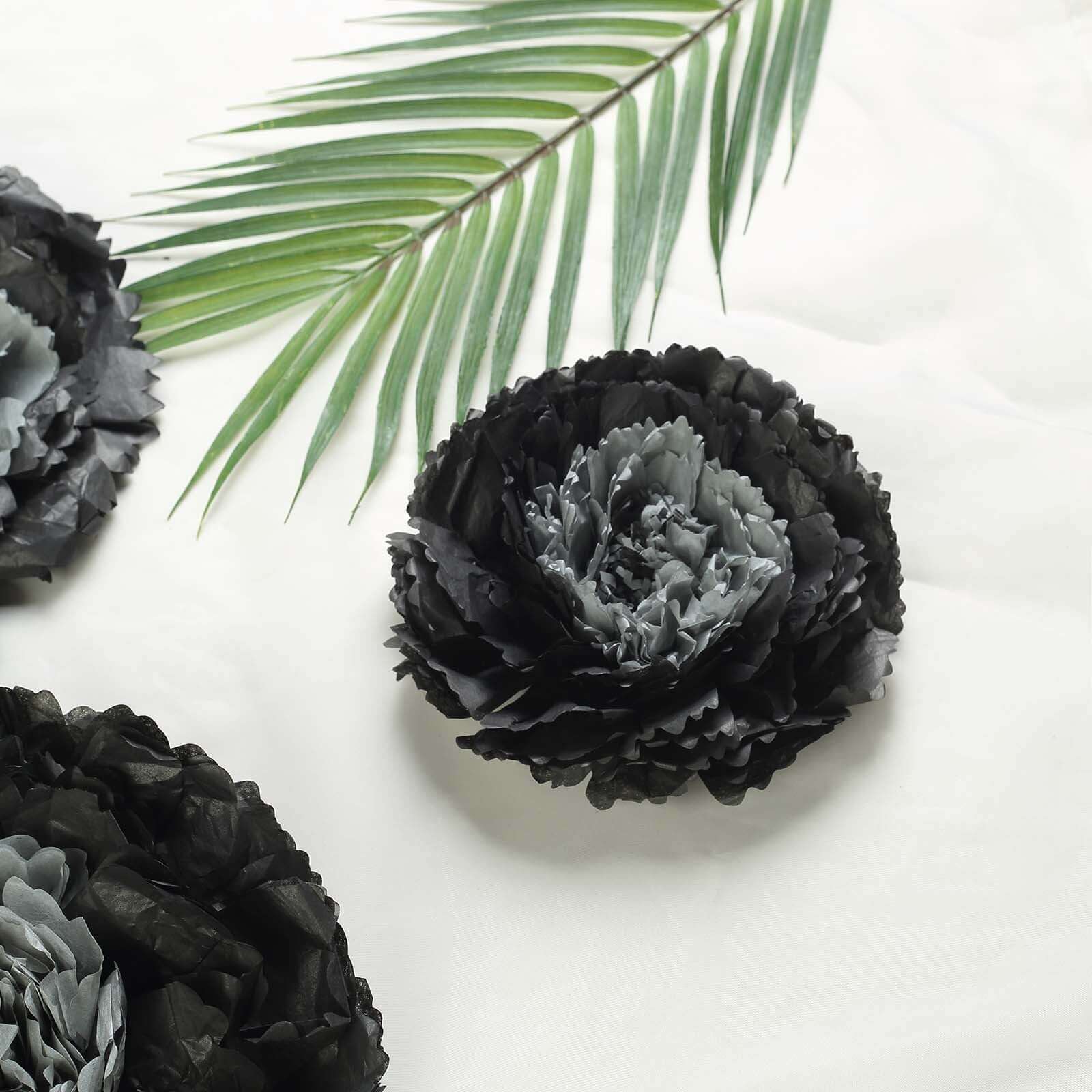 Set of 6 Charcoal Gray Giant Carnation 3D Paper Flowers Wall Decor - 12,16,20