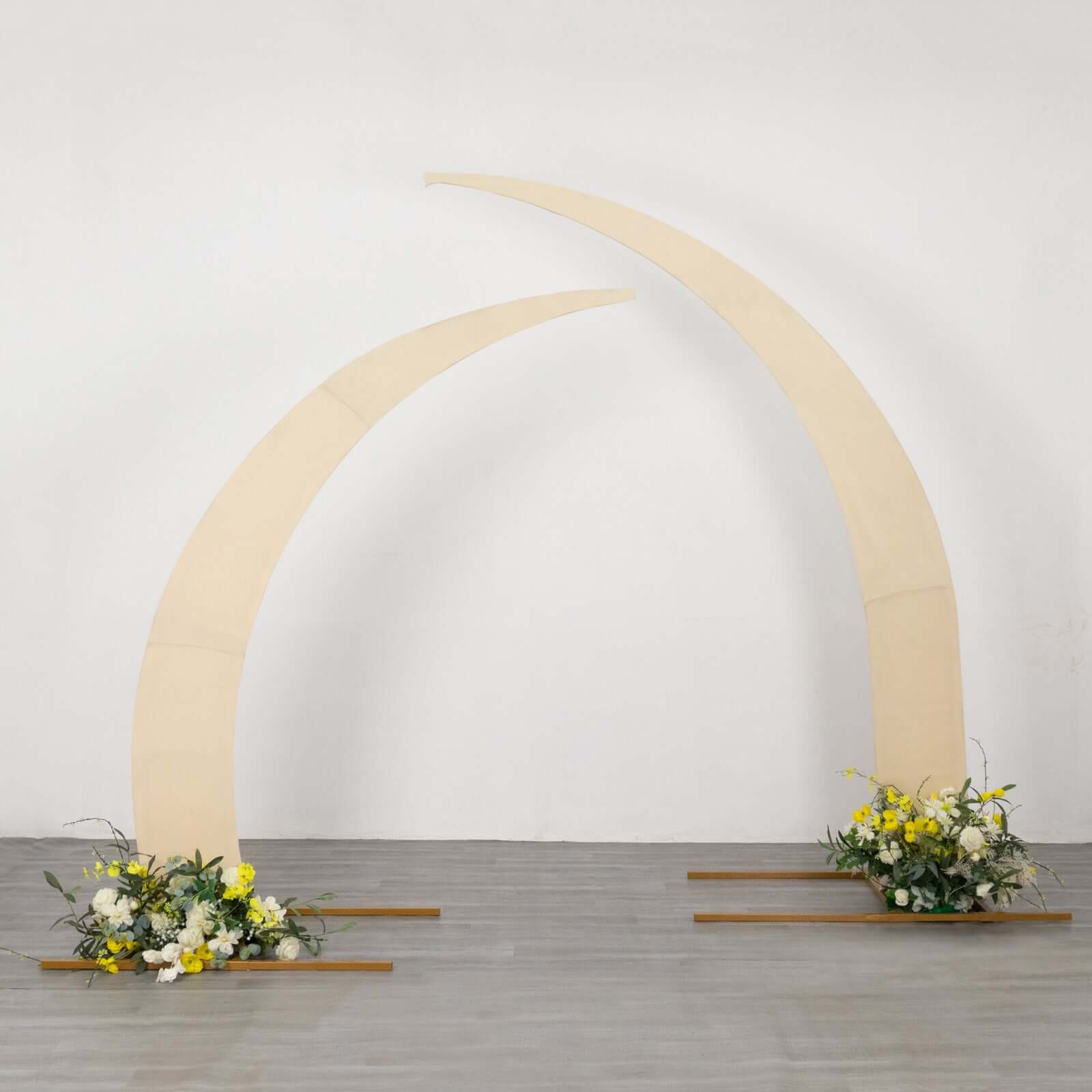 Set of 2 Beige Spandex Half Crescent Moon Backdrop Stand Covers, Custom Fitted Wedding Arch Cover for Curved Arbor Flower Balloon Frame