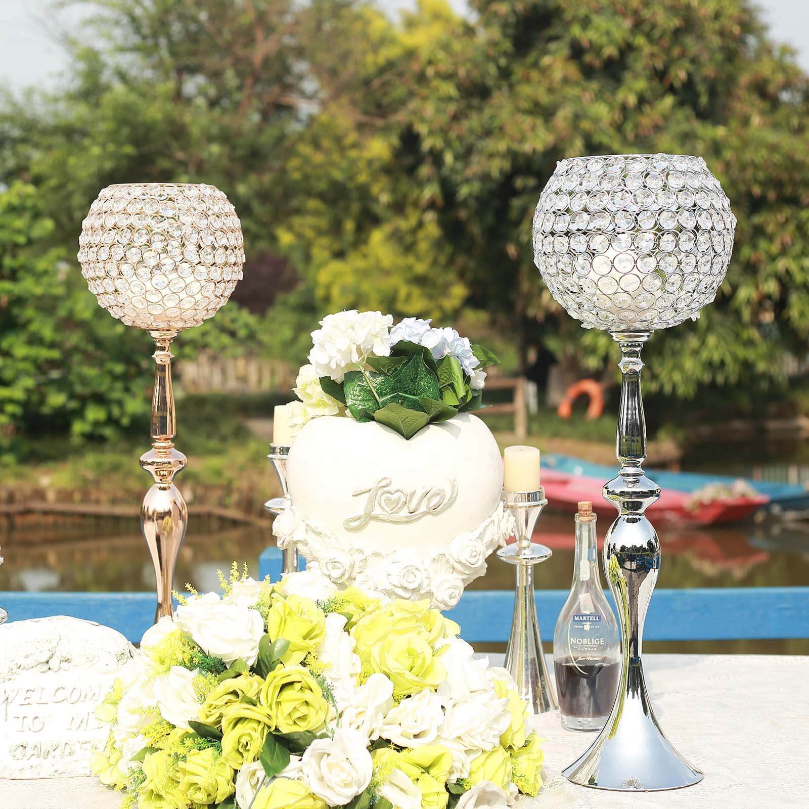 Acrylic Crystal Beaded Goblet Candle Holder Gold - Exquisite Flower Ball Centerpiece Stand for High-End Event Styling 30