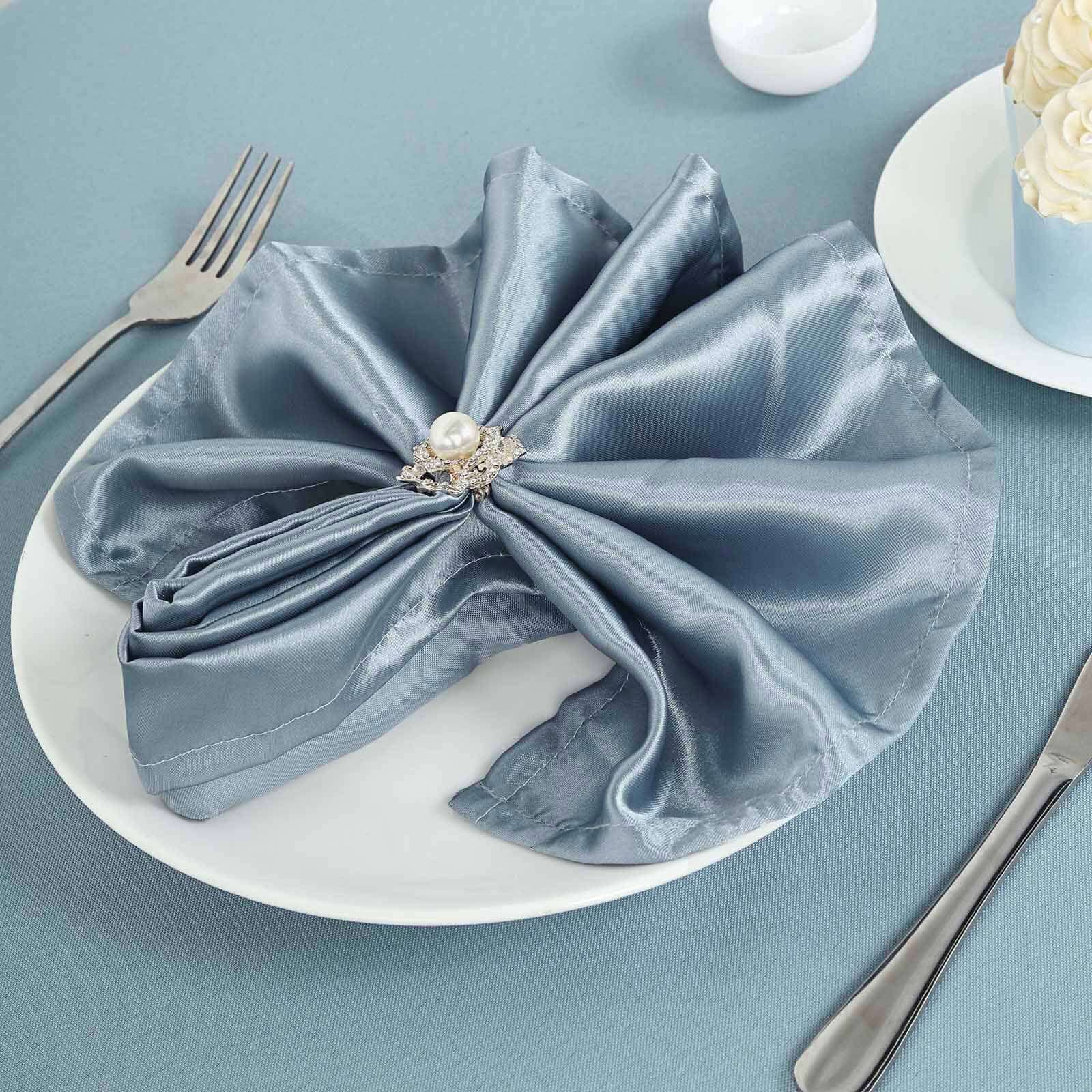 5 Pack Satin 20x20 Napkins Dusty Blue - Luxurious Shine & Smooth Dinner Napkins