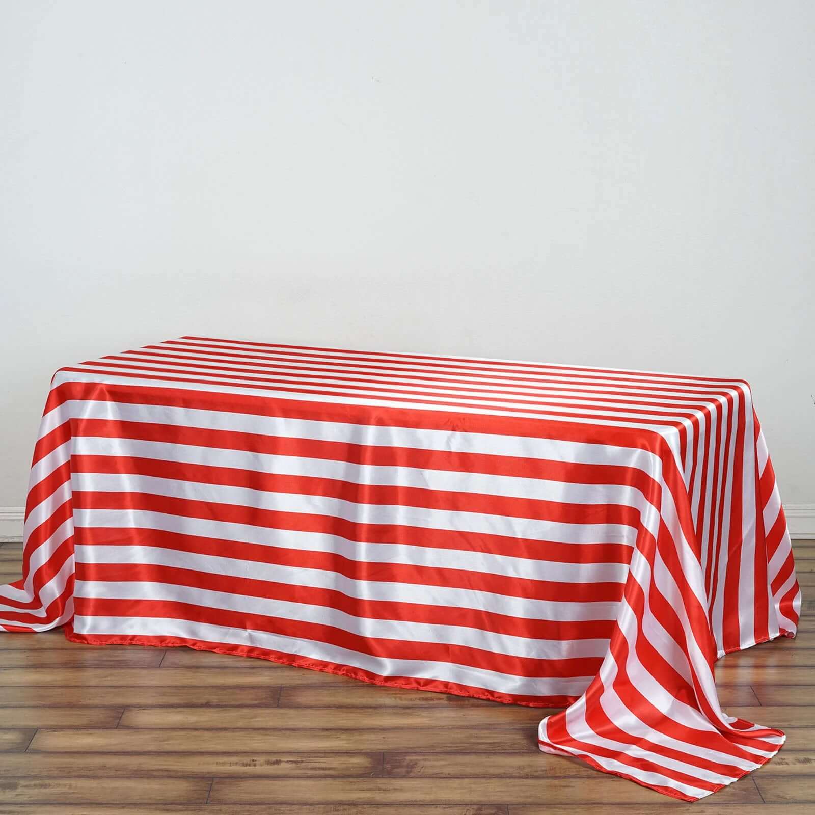 Satin 90x132 Rectangle Tablecloth Red/White - Stripe Design with Seamless Silky Smooth Finish Table Cover